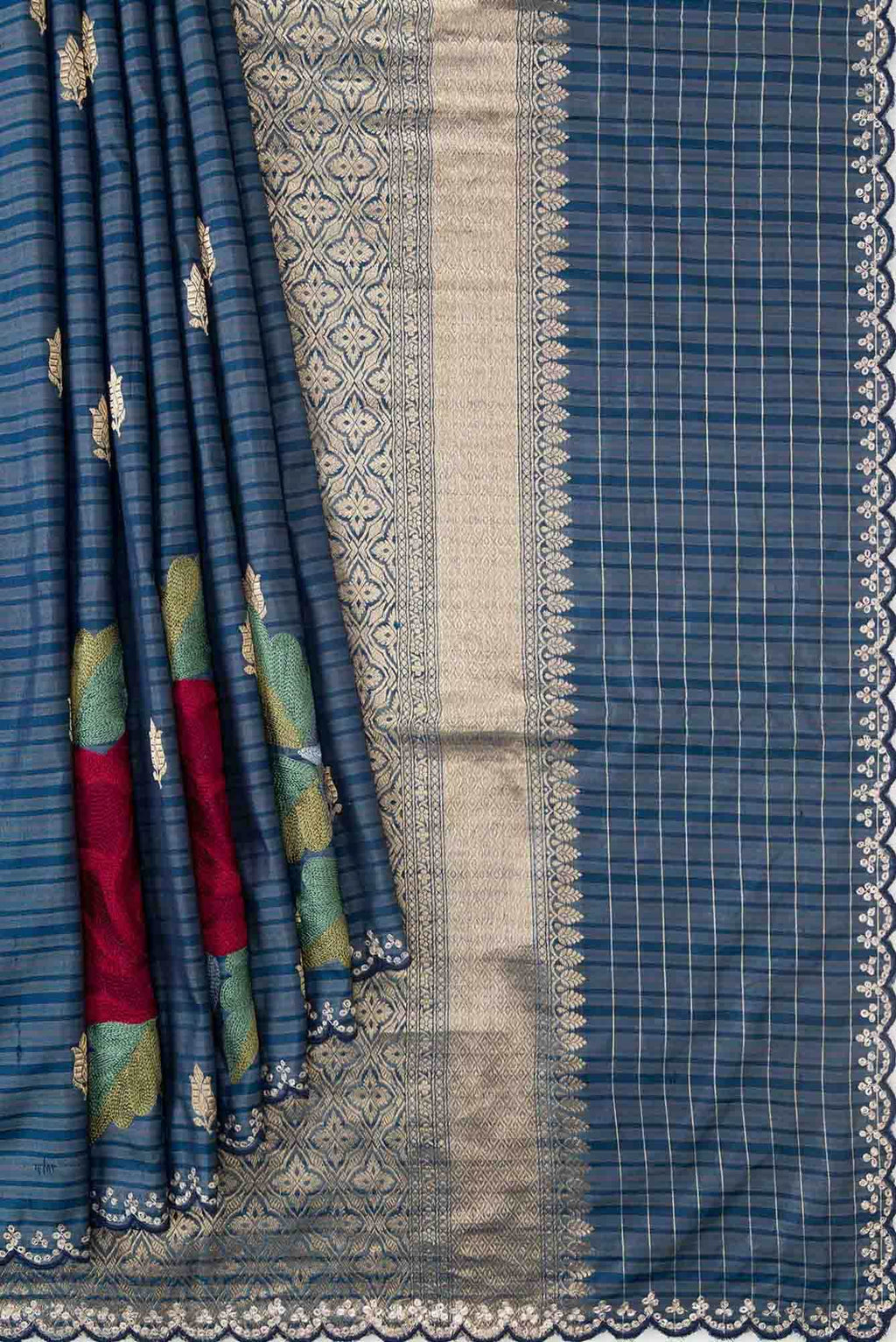 Blue Grey Dual Tone Tussar Silk Saree