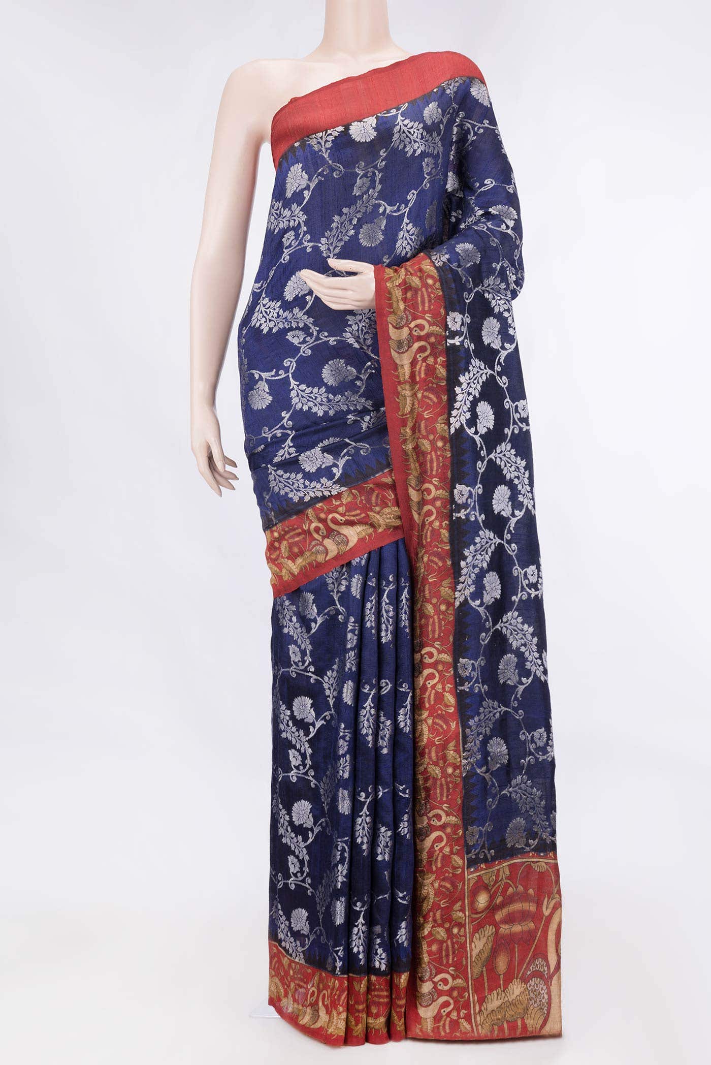 Navy Blue Dual Tone Raw Silk Saree
