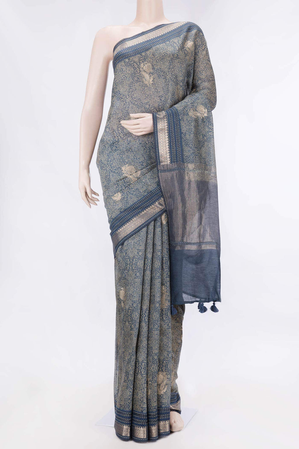 Navy Blue Dual Tone Tussar Silk Saree
