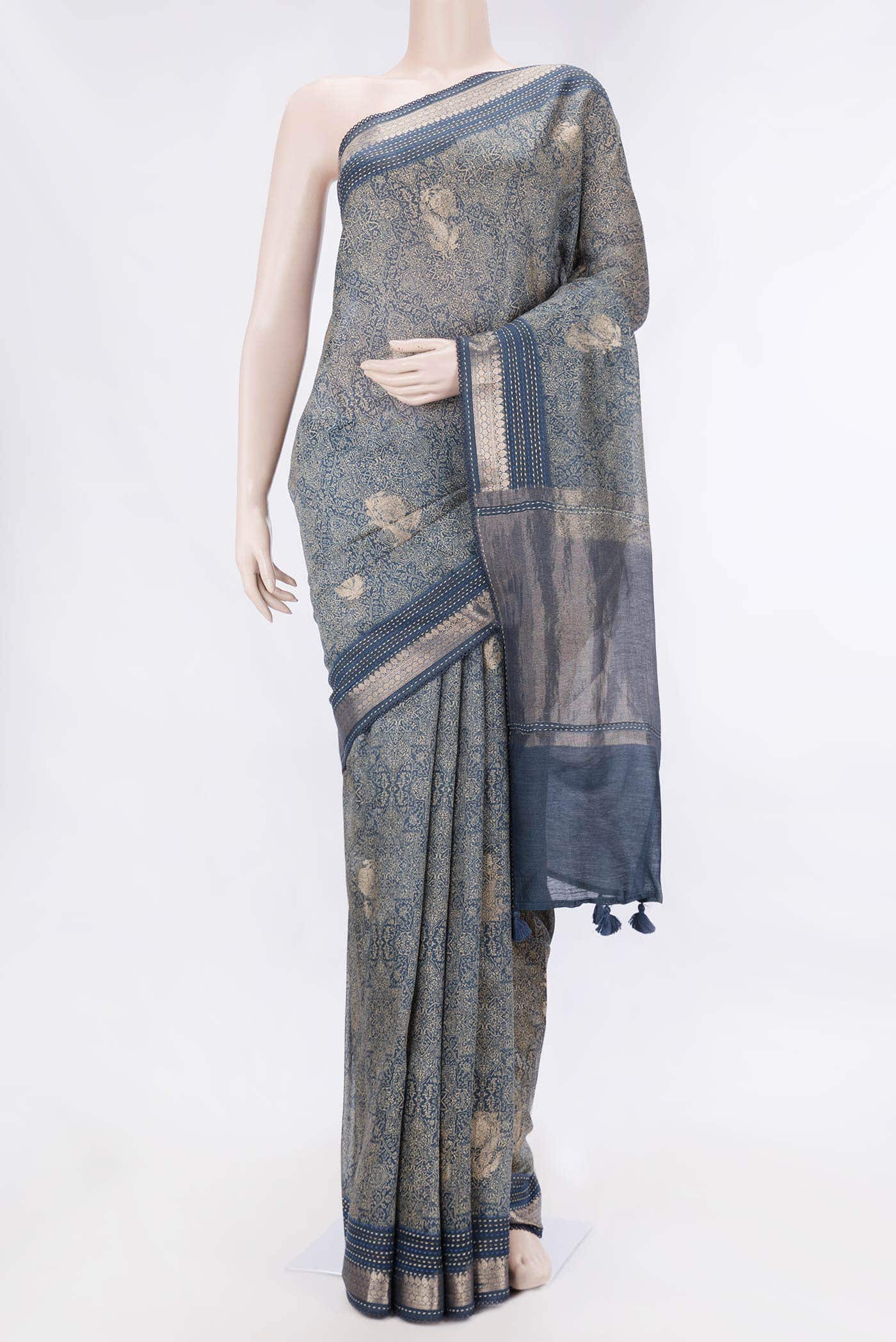 Navy Blue Dual Tone Tussar Silk Saree