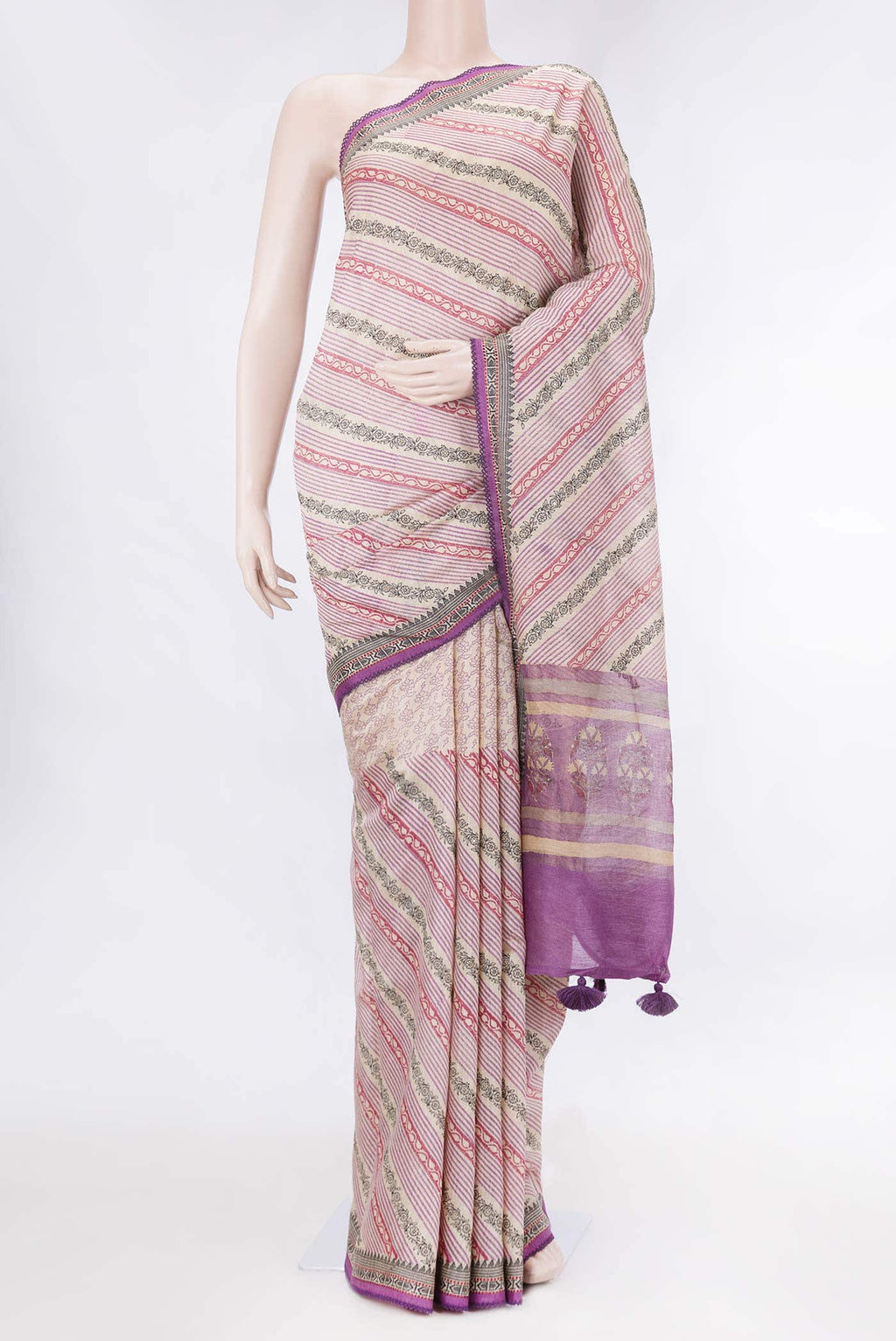 Beige Dual Tone Tussar Silk Saree