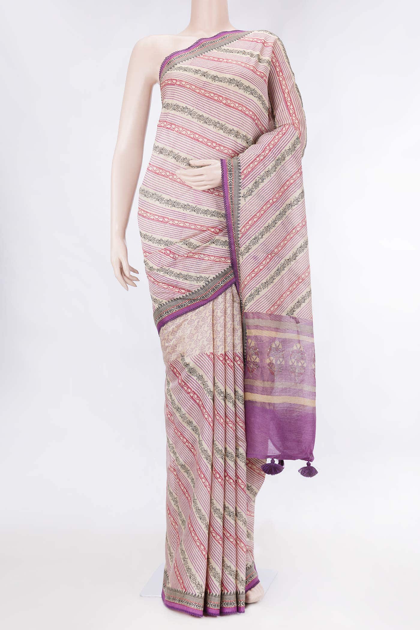 Beige Dual Tone Tussar Silk Saree