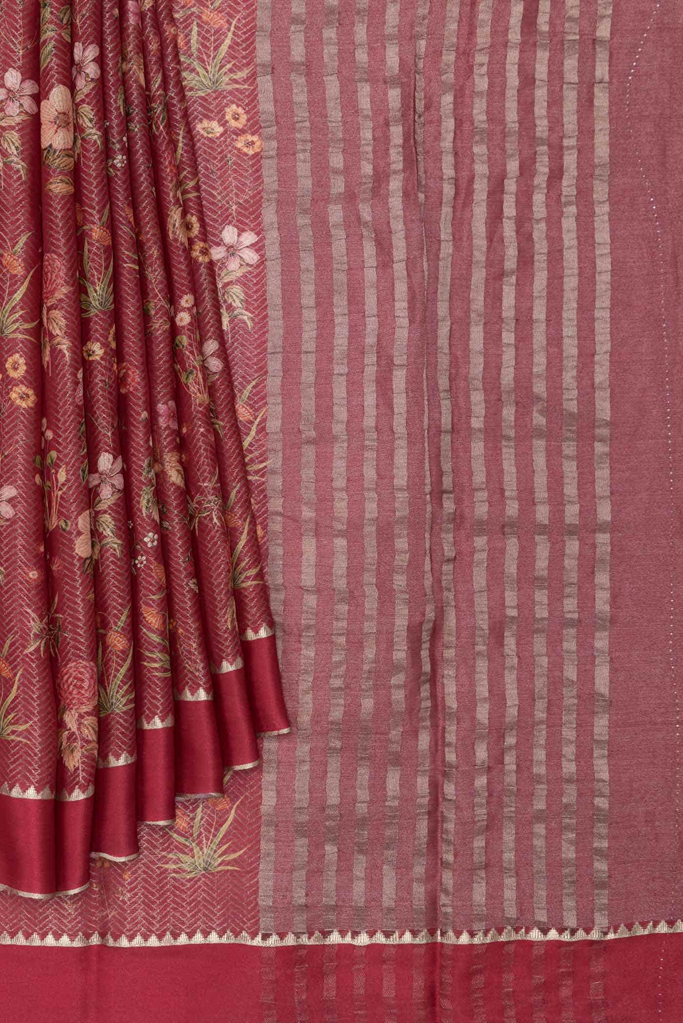 Maroon Mysore Crepe Saree