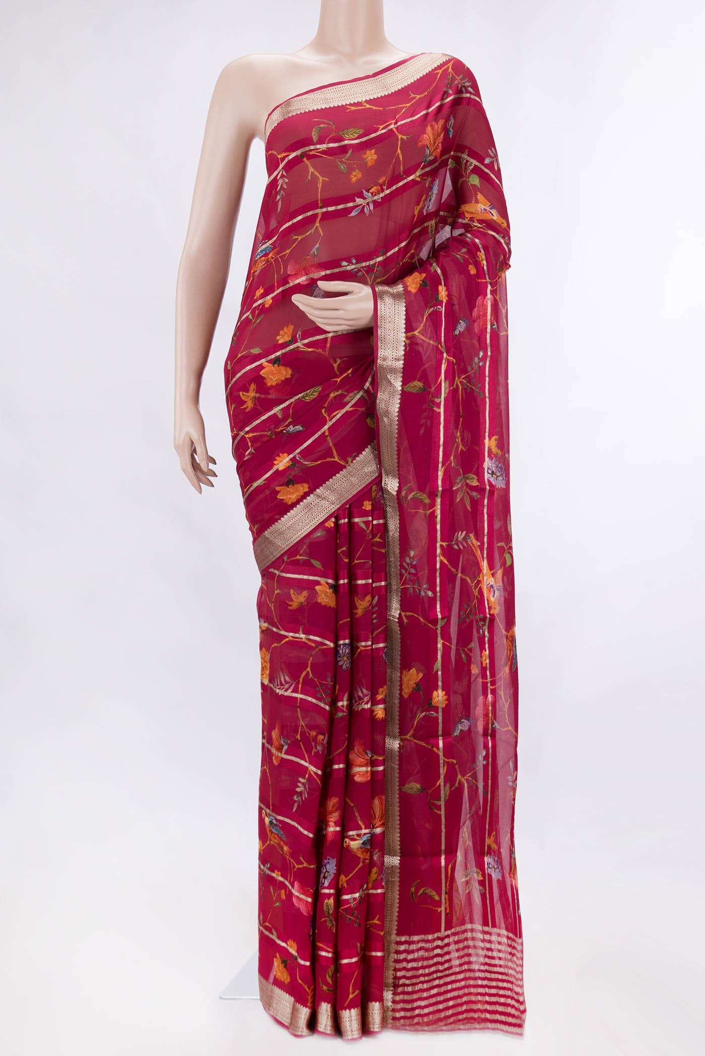 Imperial Red Dual Tone Mysore Georgette Saree