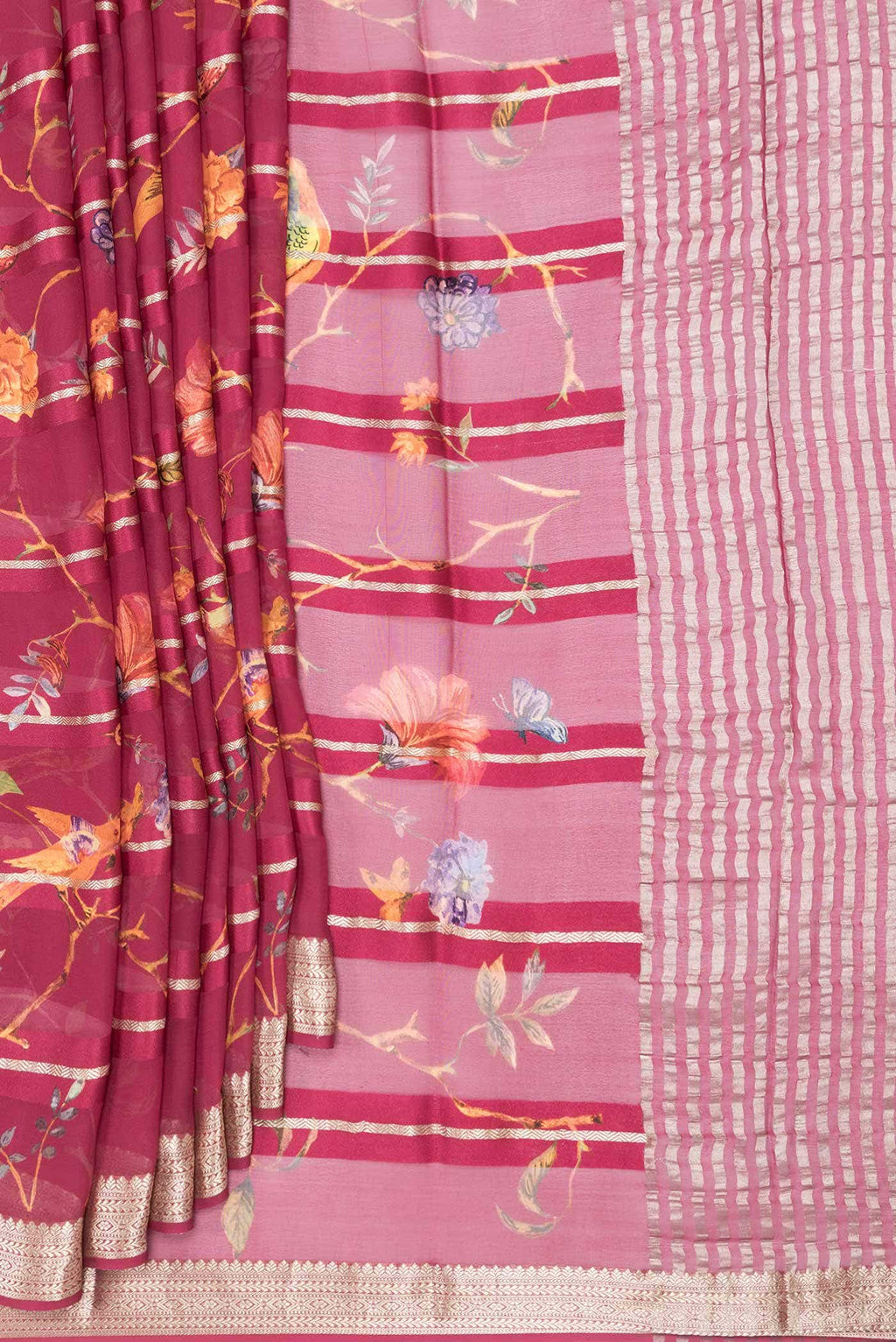 Imperial Red Dual Tone Mysore Georgette Saree