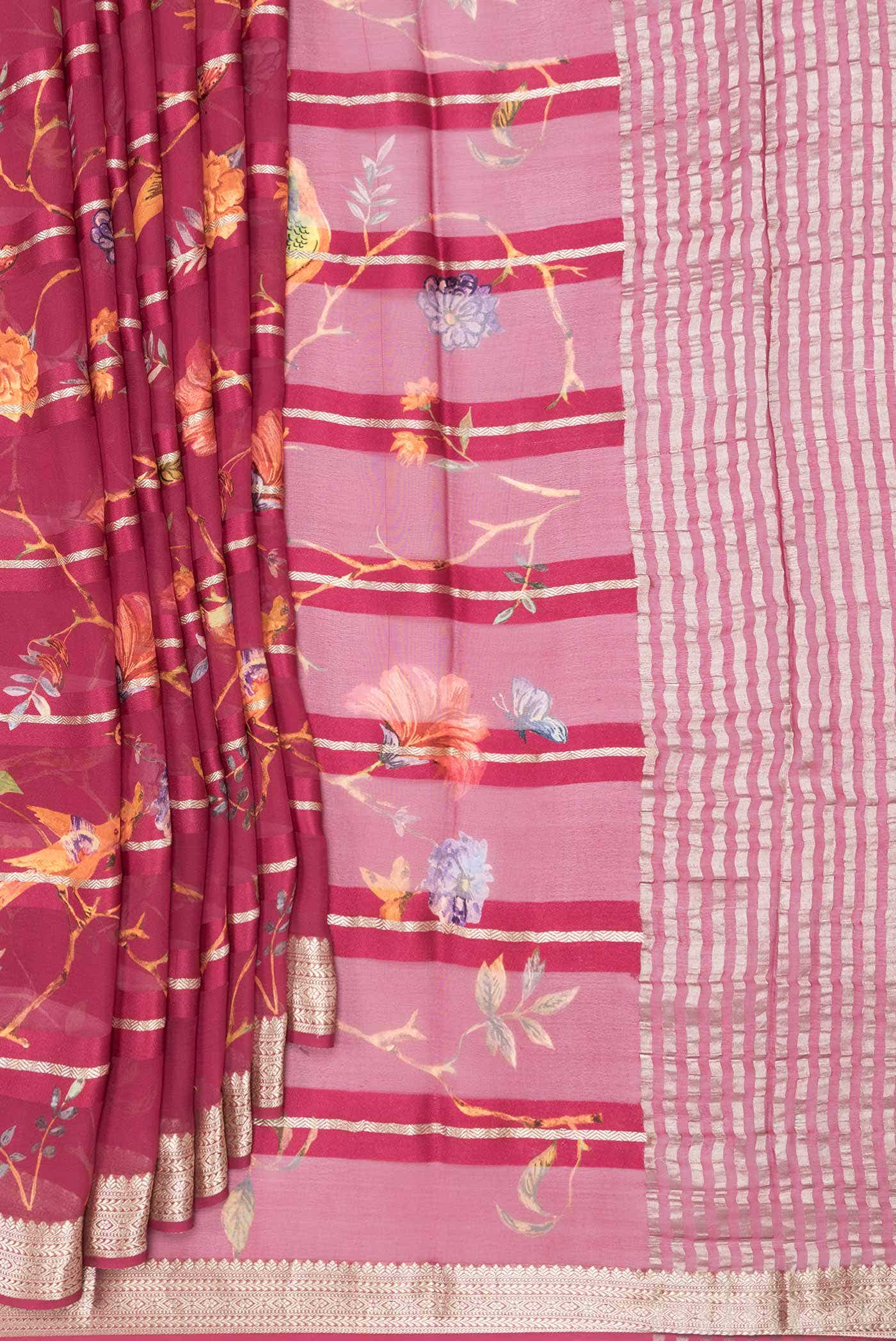 Imperial Red Dual Tone Mysore Georgette Saree