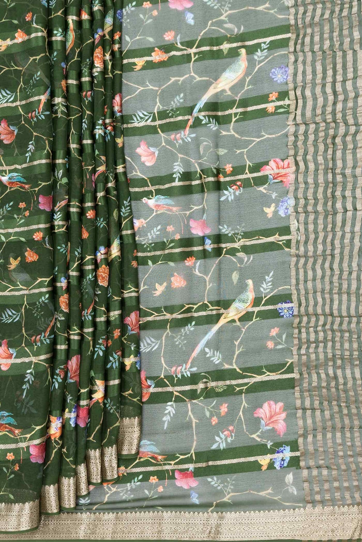 Green Dual Tone Mysore Georgette Saree