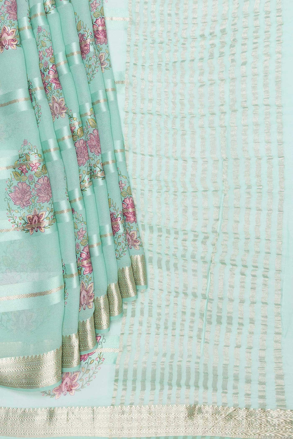 Sea Green Dual Tone Mysore Georgette Saree