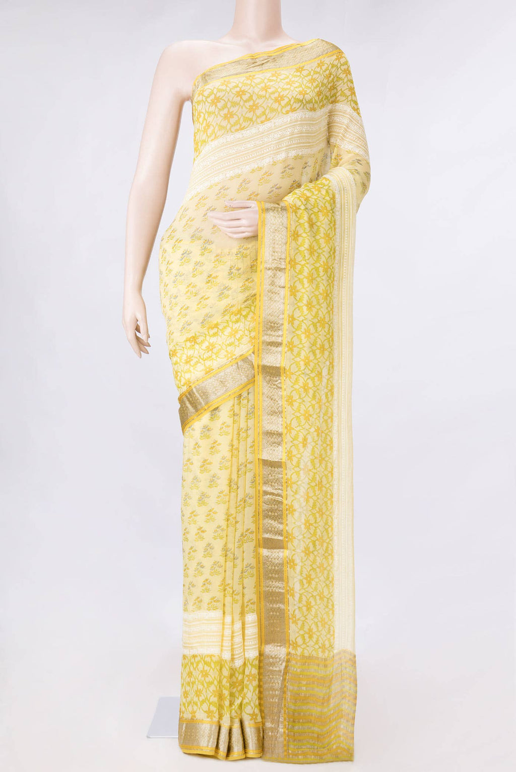Yellow Dual Tone Mysore Chiffon Saree