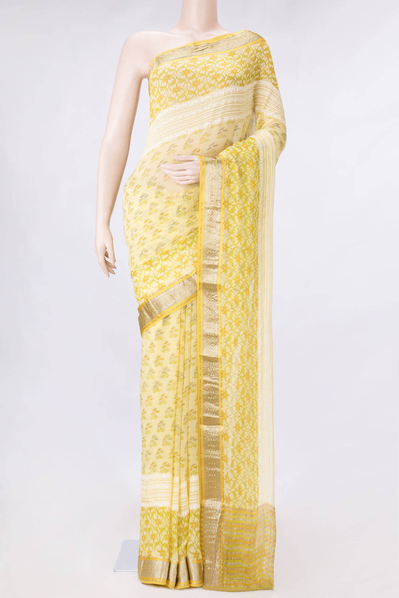 Yellow Dual Tone Mysore Chiffon Saree