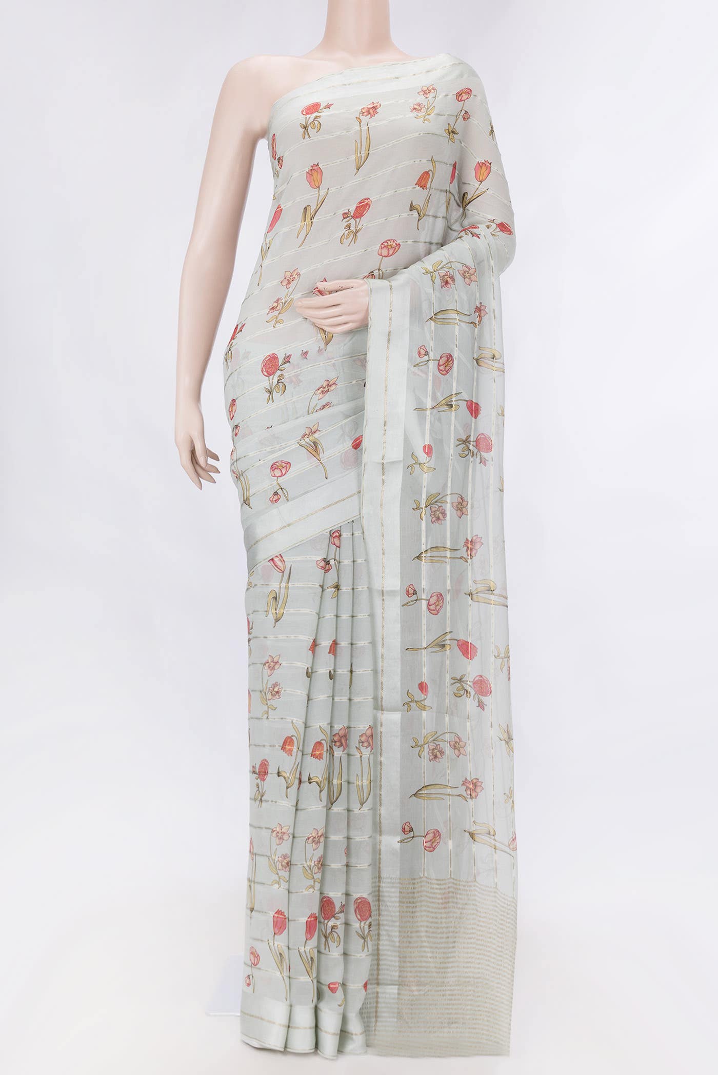 Grey Mysore Chiffon Saree