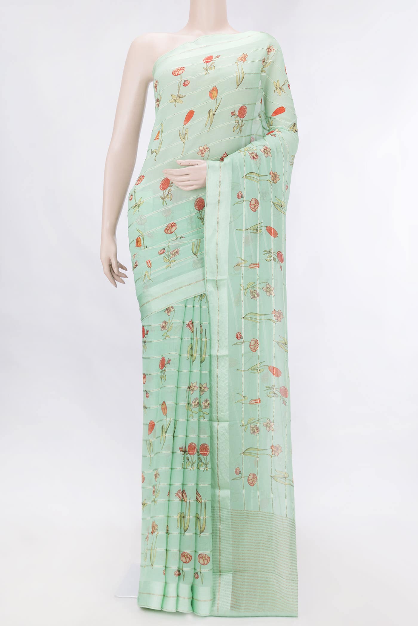 Sea Green Dual Tone Mysore Crepe Saree