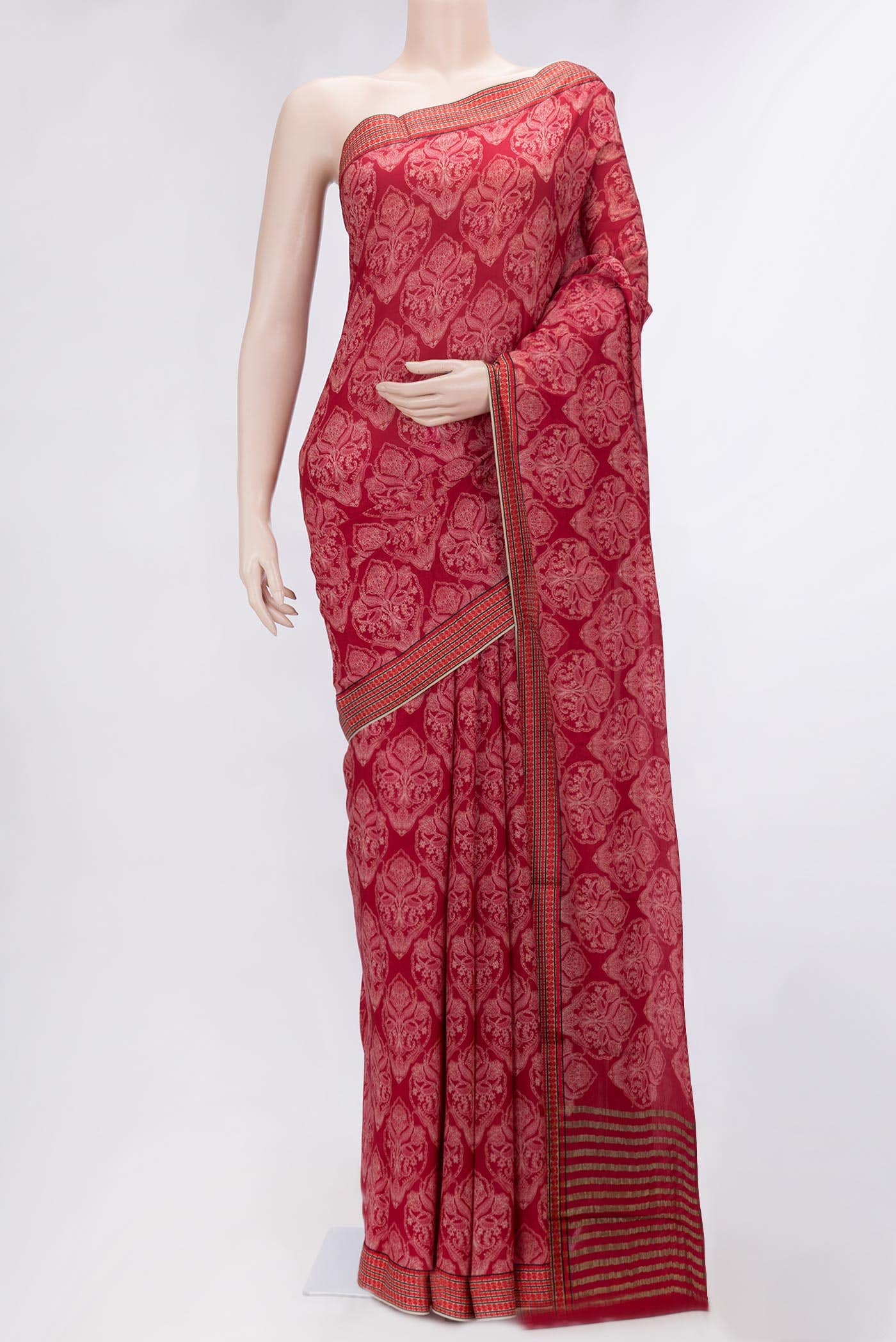 Dark Pink Dual Tone Mysore Crepe Saree