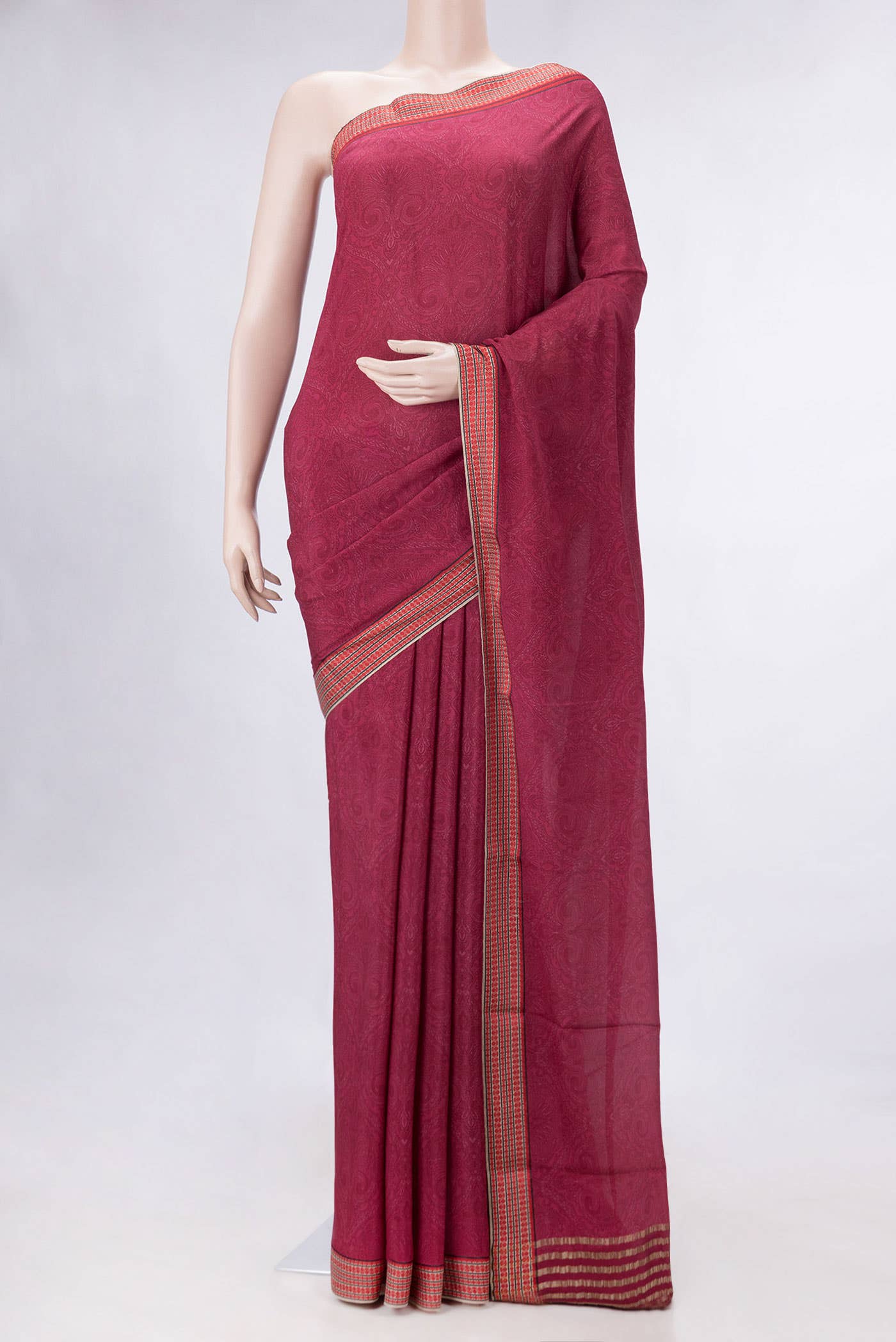 Dark Pink Dual Tone Mysore Crepe Saree