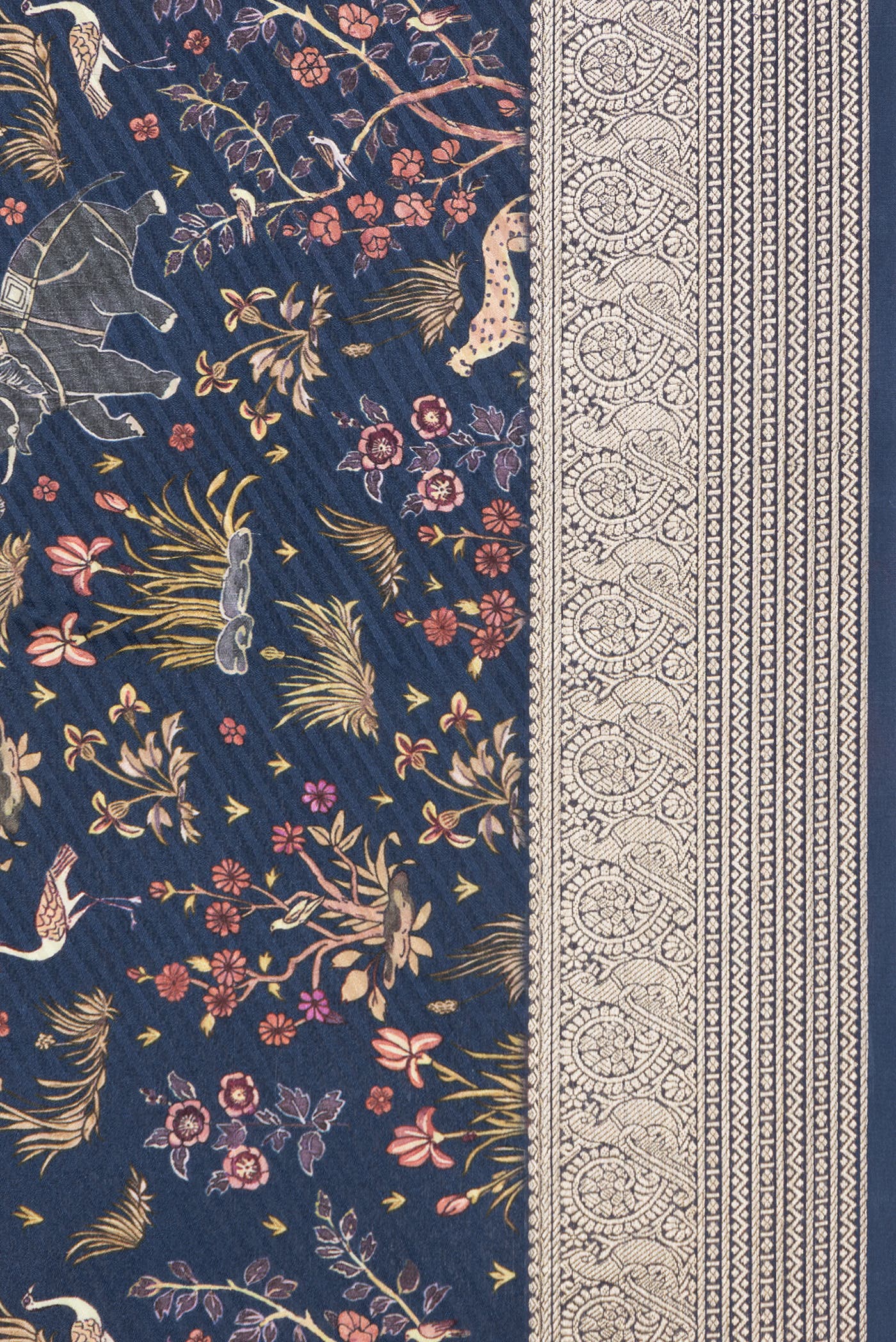 Navy Blue Dual Tone Mysore Crepe Saree