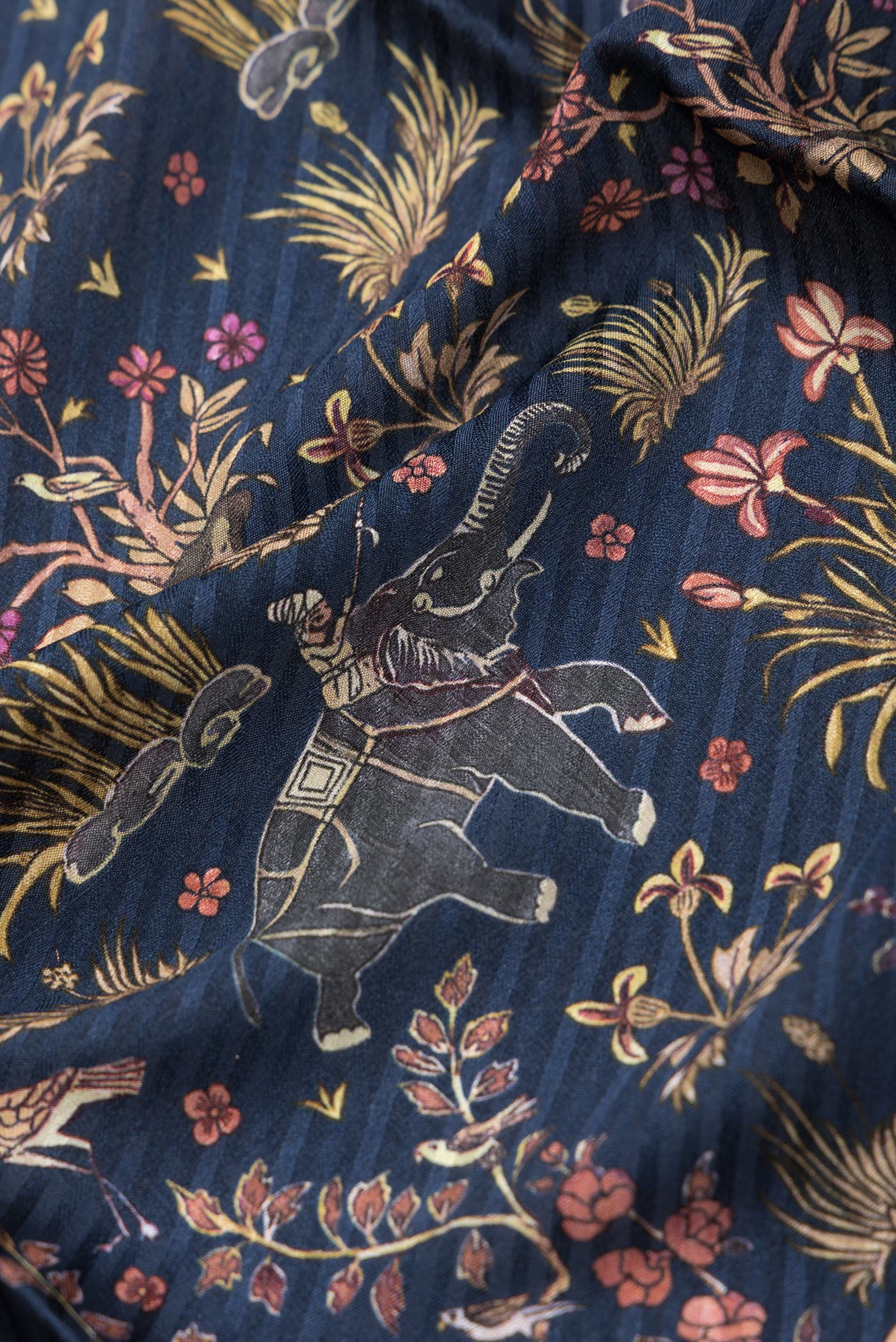 Navy Blue Dual Tone Mysore Crepe Saree