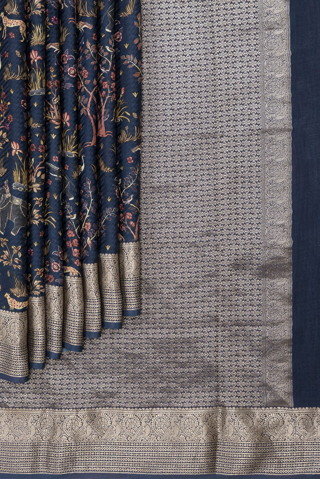 Navy Blue Dual Tone Mysore Crepe Saree