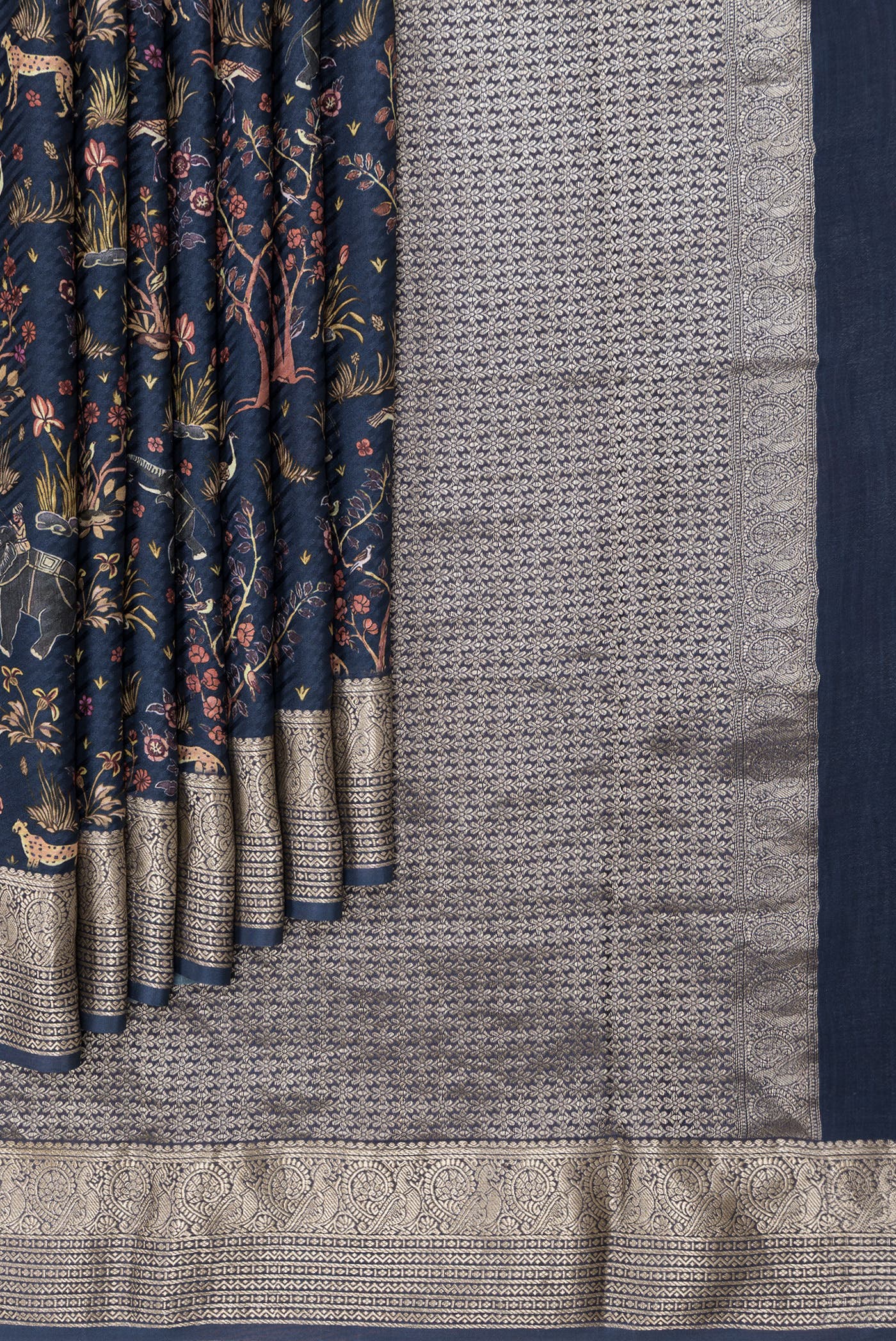 Navy Blue Dual Tone Mysore Crepe Saree