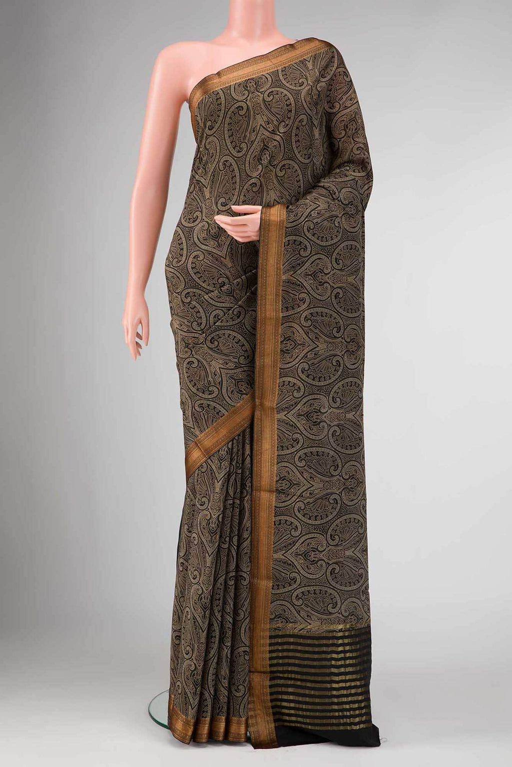 Black Dual Tone Mysore Crepe Saree