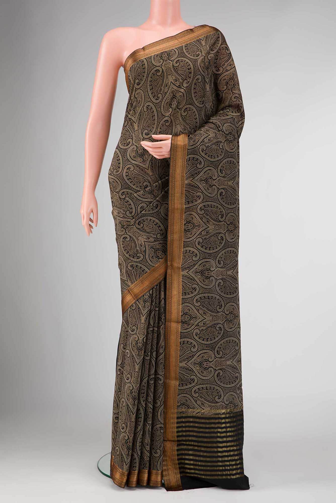 Black Dual Tone Mysore Crepe Saree