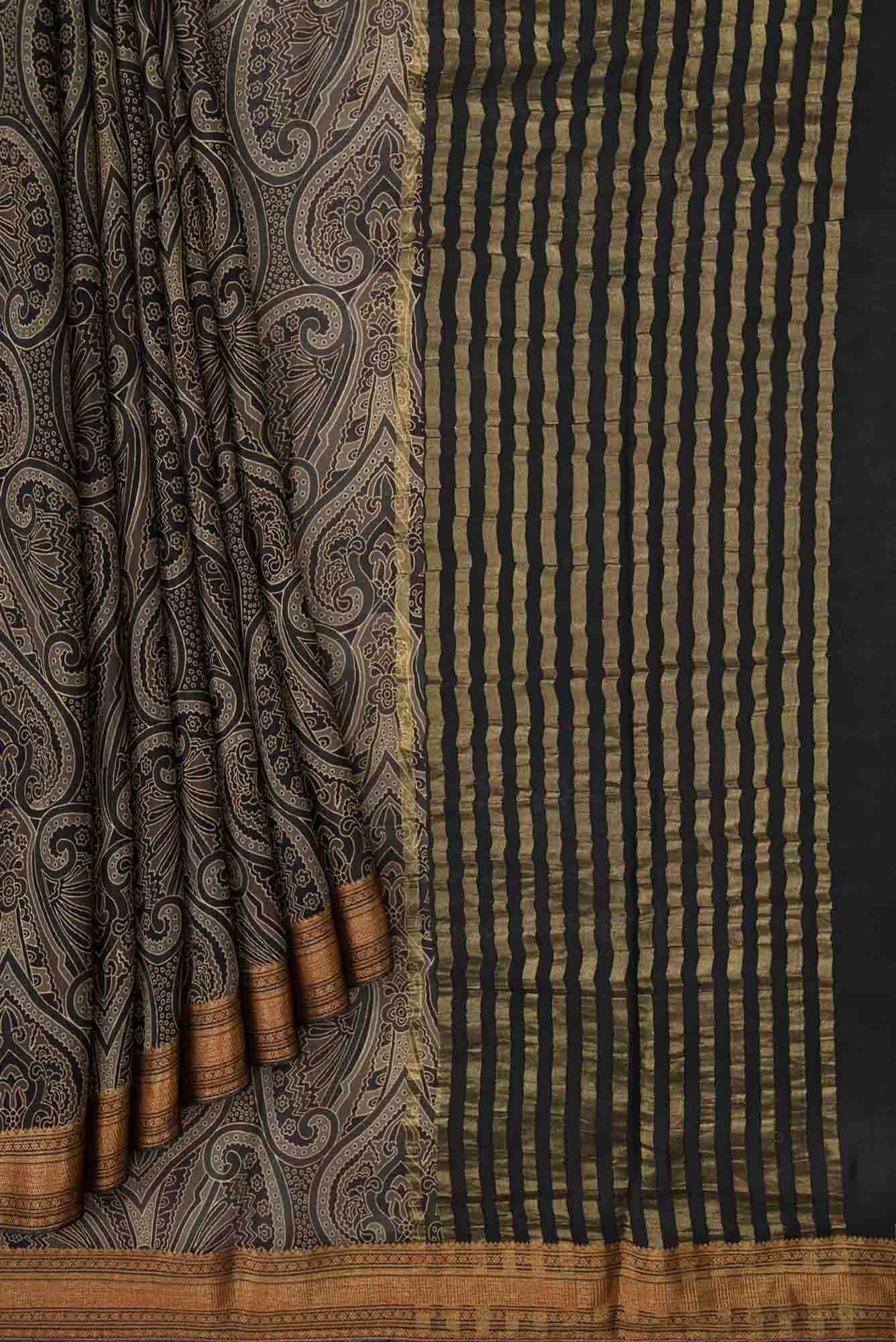 Black Dual Tone Mysore Crepe Saree