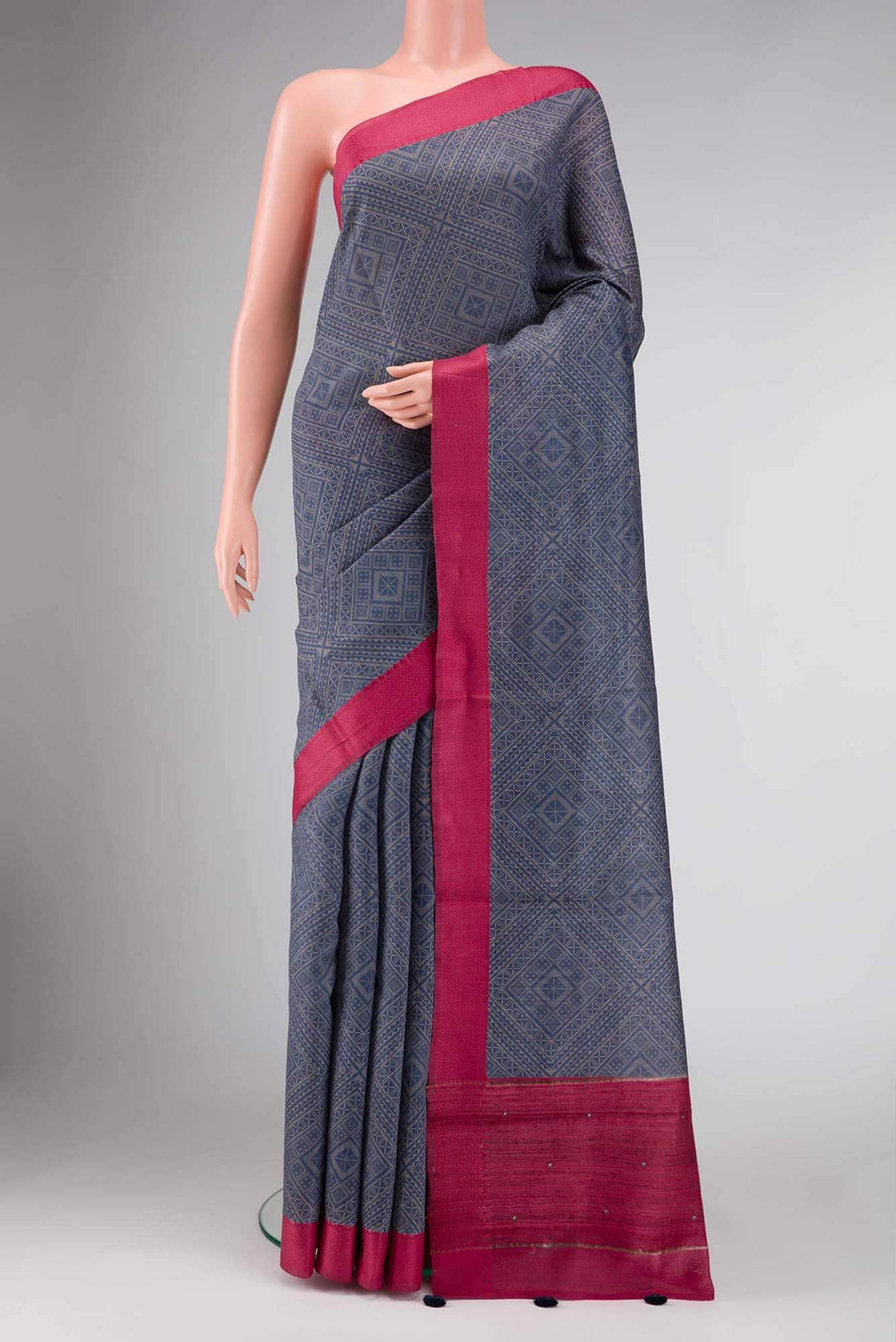 Blue Dual Tone Tussar Silk Saree