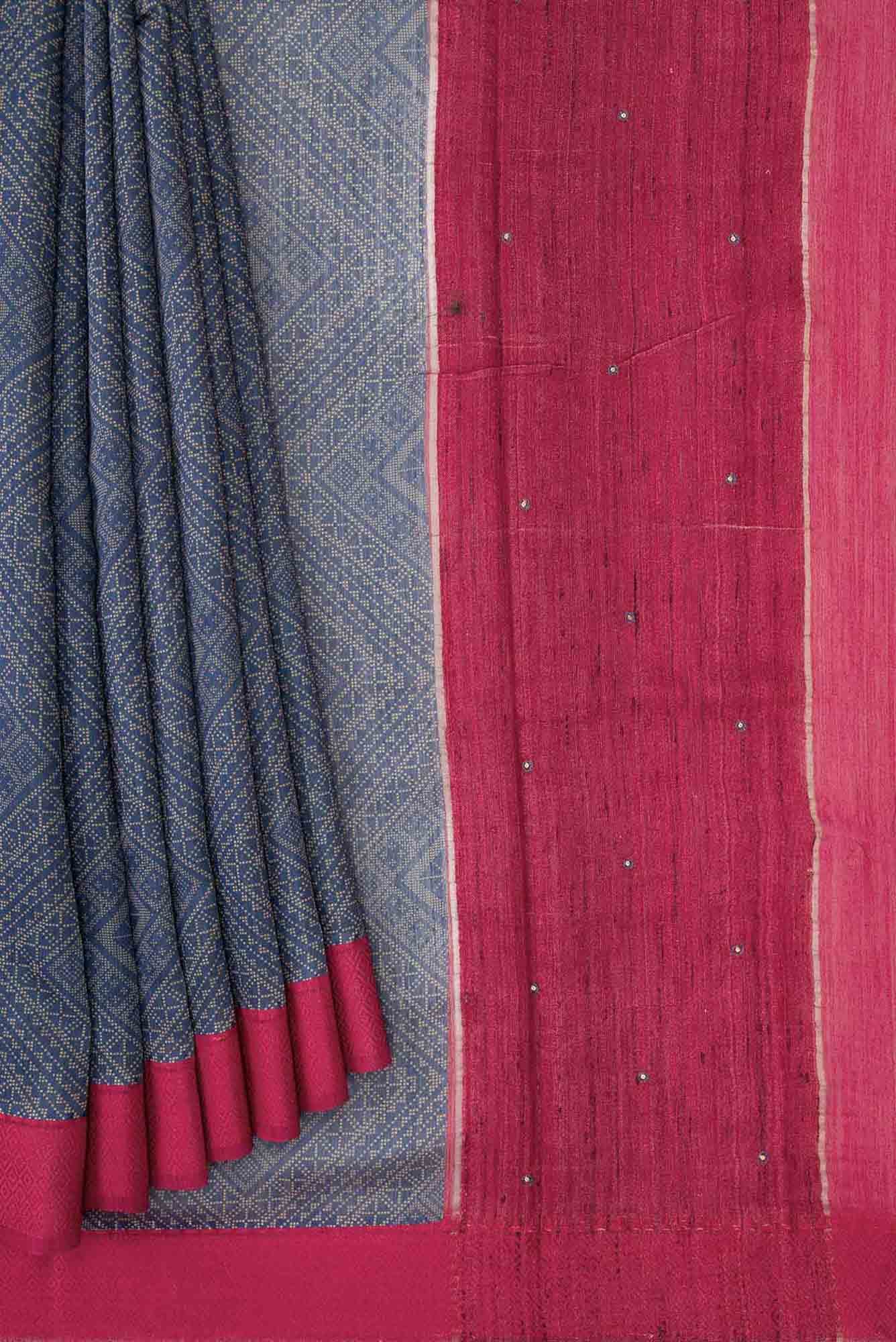 Blue Dual Tone Tussar Silk Saree