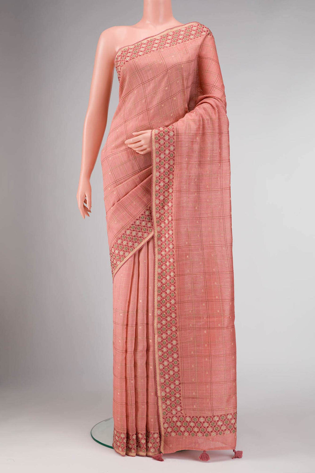Rose pink Dual Tone Tussar Silk Saree