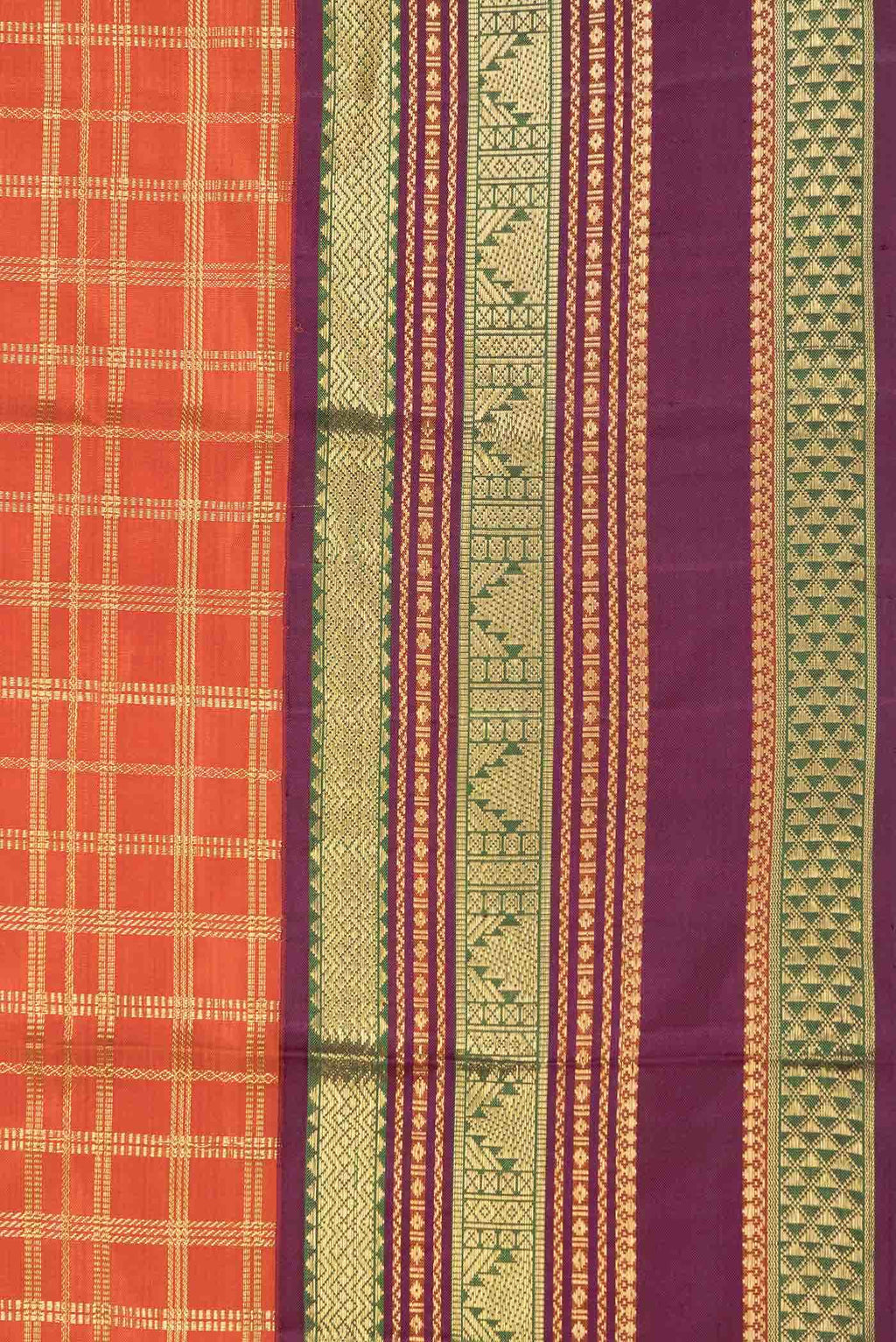 Pure Silk Pure Zari Orange Dual Tone Kanchipuram Saree
