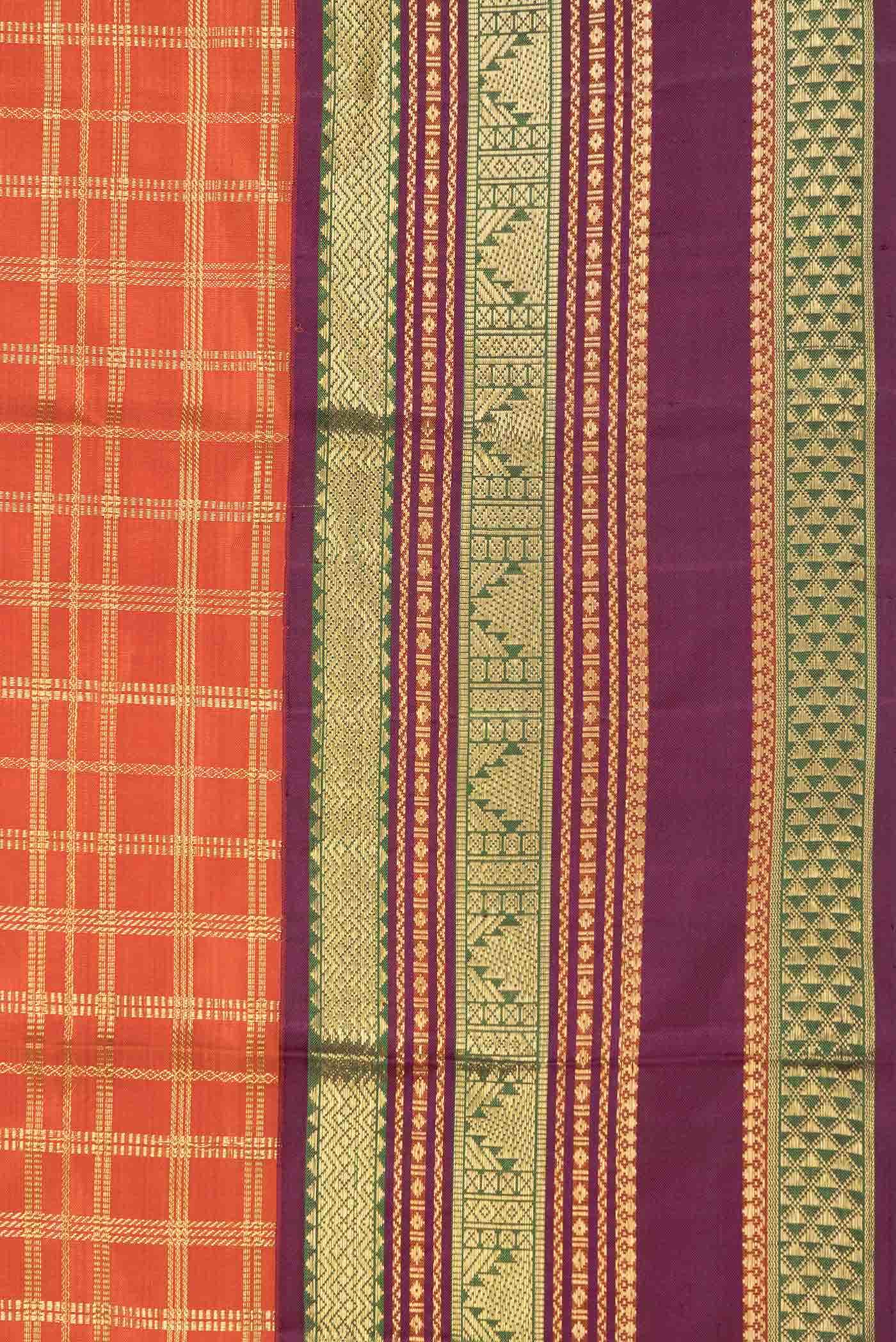 Pure Silk Pure Zari Orange Dual Tone Kanchipuram Saree