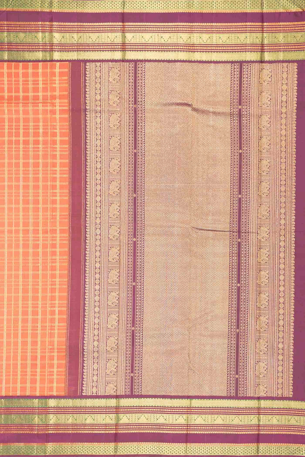 Pure Silk Pure Zari Orange Dual Tone Kanchipuram Saree