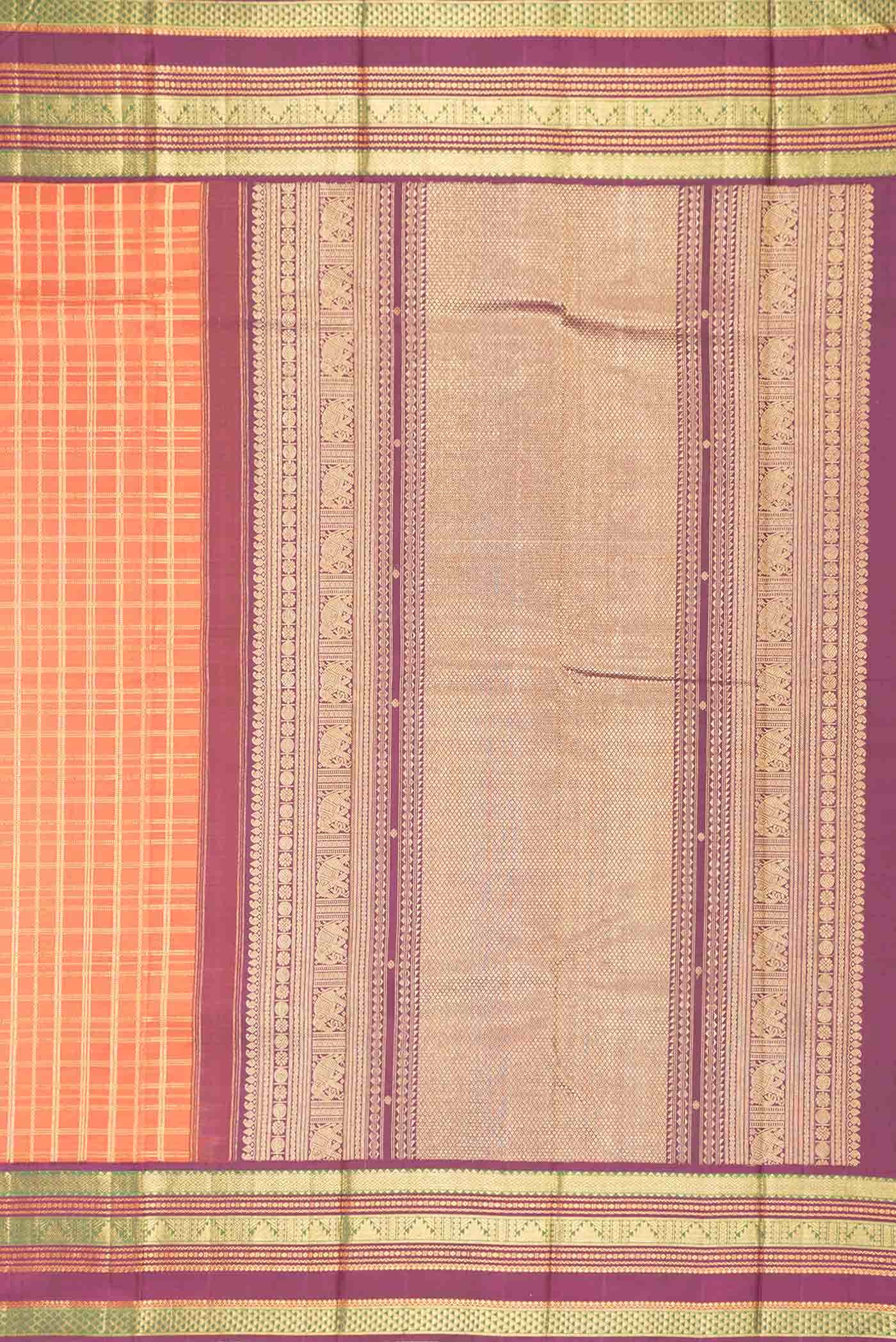Pure Silk Pure Zari Orange Dual Tone Kanchipuram Saree