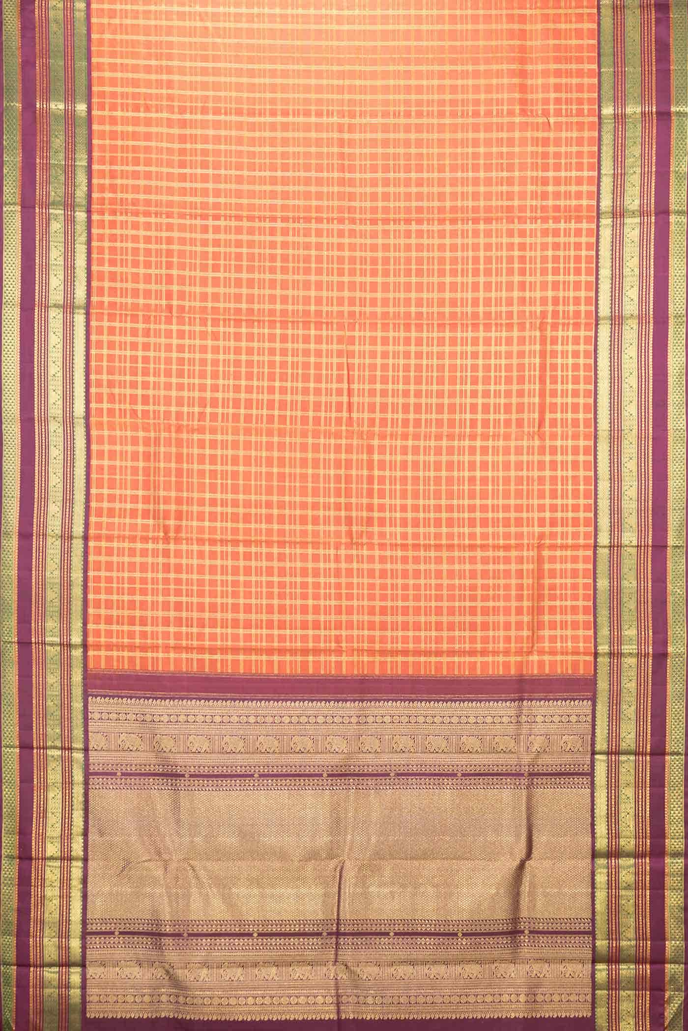 Pure Silk Pure Zari Orange Dual Tone Kanchipuram Saree