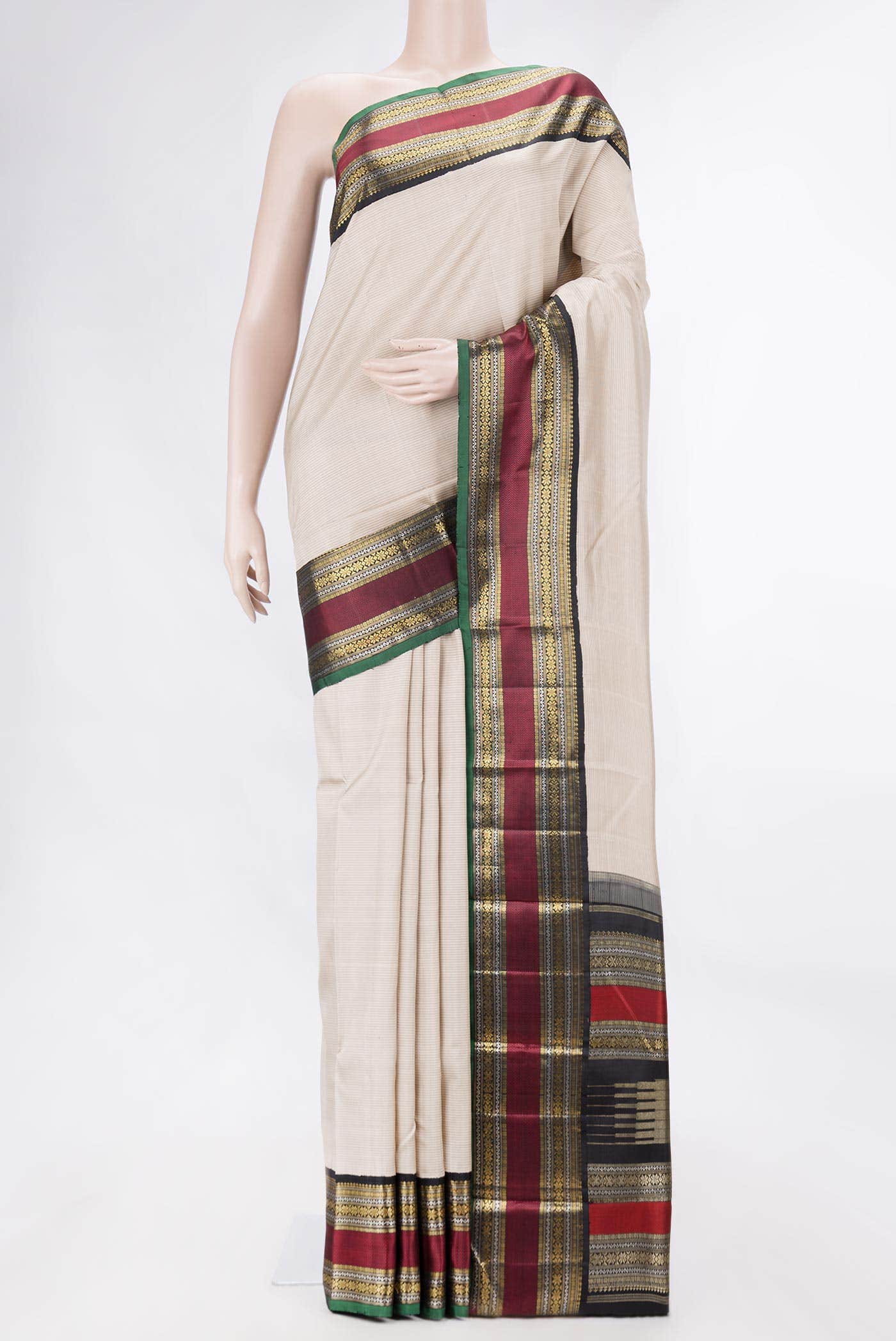 Pure Silk Pure Zari Beige Dual Tone Kanchipuram Saree