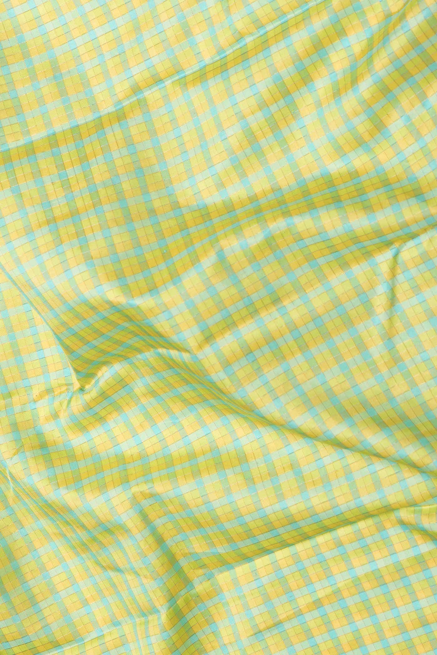 Pure Silk Pure Zari Green Sky Blue and Mustard Dual Tone Kanchipuram Saree