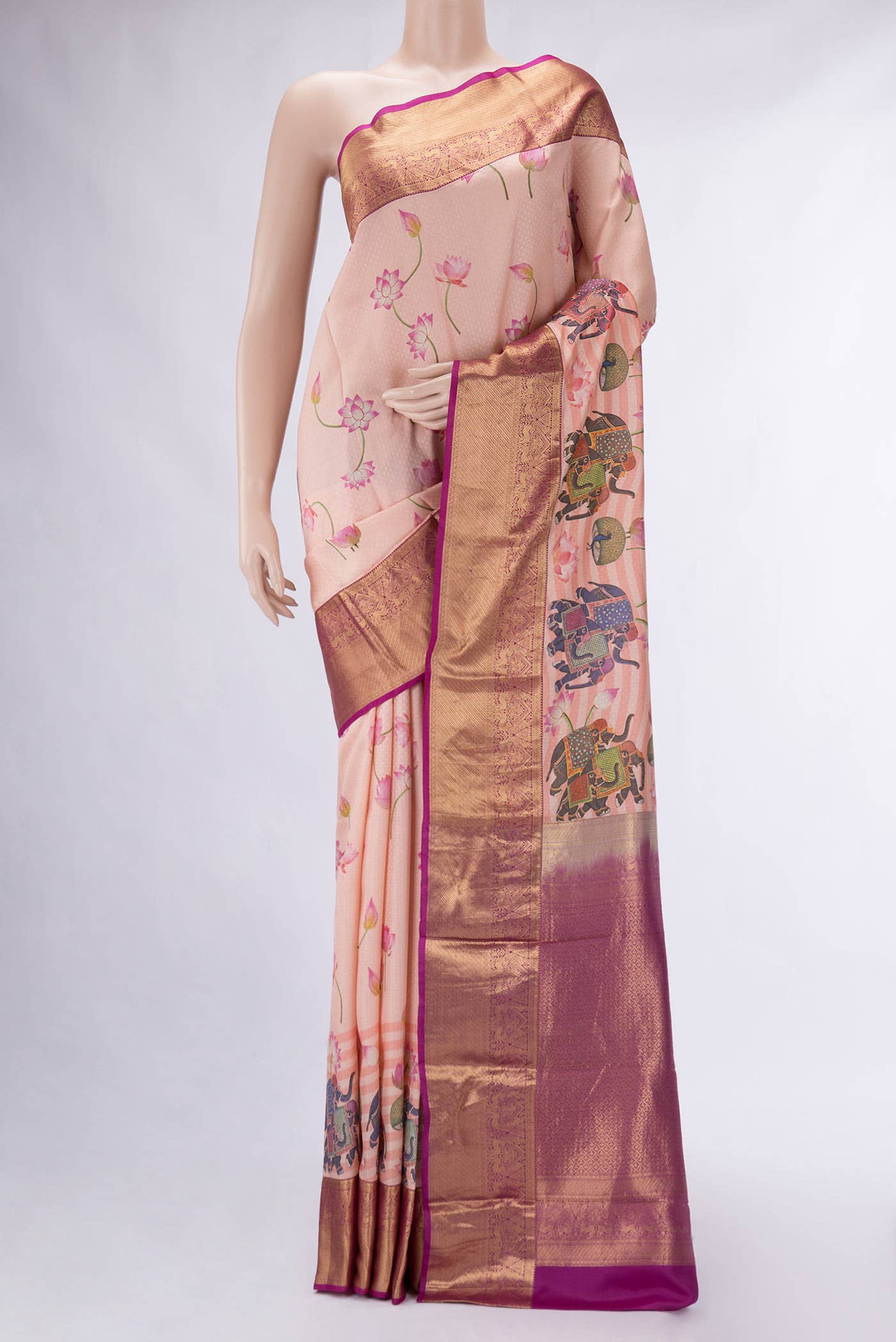 Golden Peach Kanchipuram Silk Saree