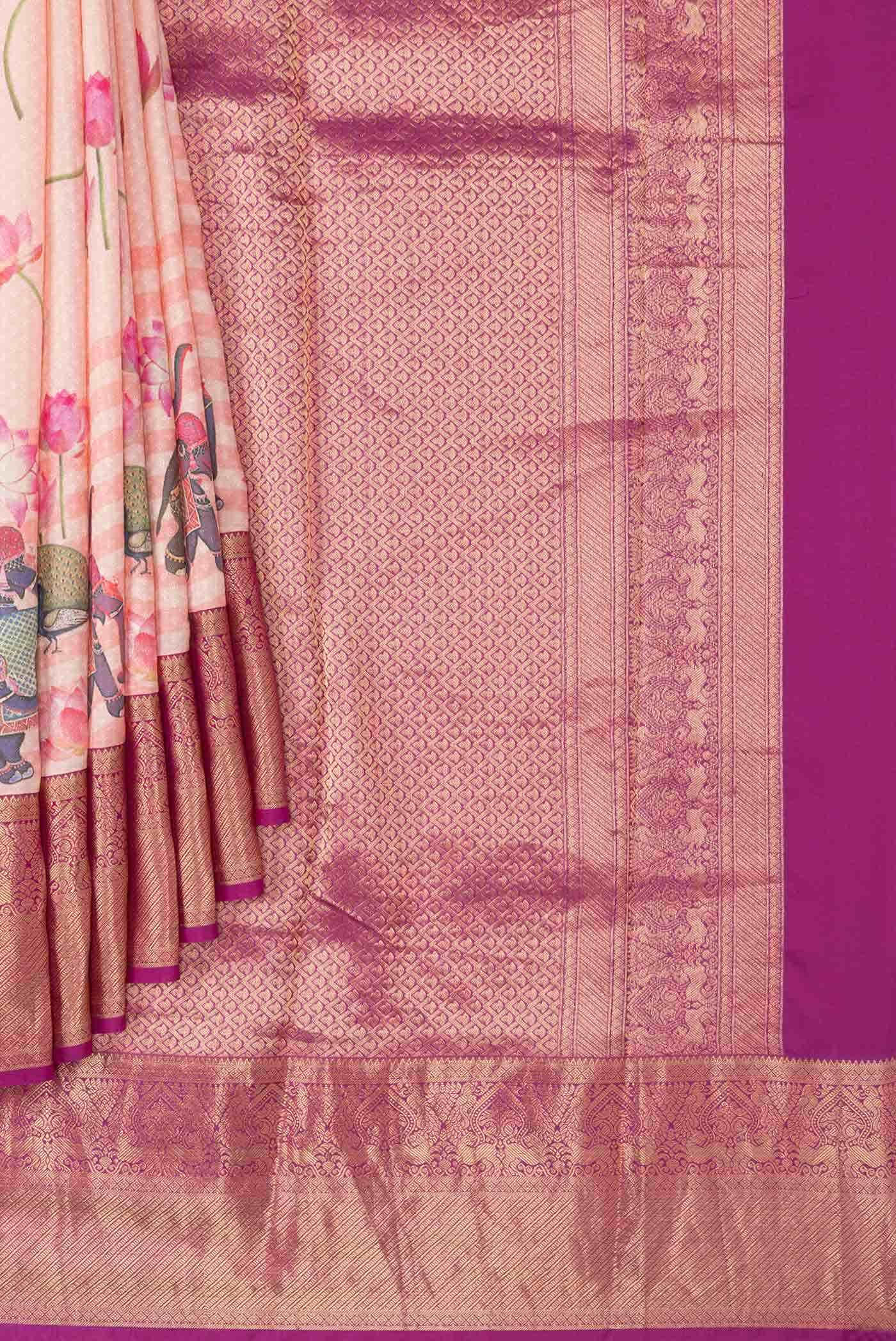 Golden Peach Kanchipuram Silk Saree