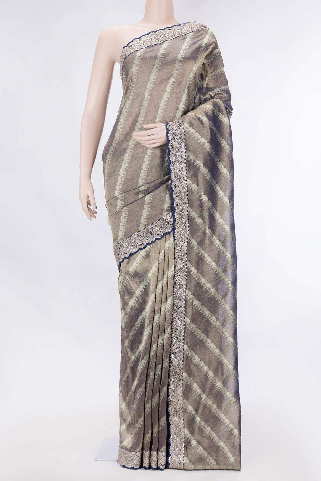 Navy Blue Dual Tone Organza Silk Saree