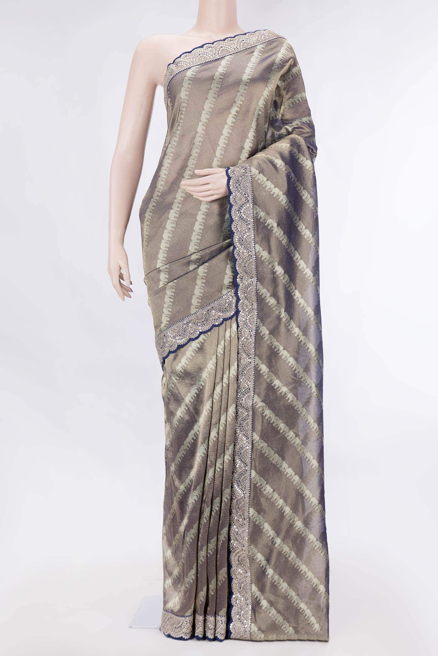 Navy Blue Dual Tone Organza Silk Saree