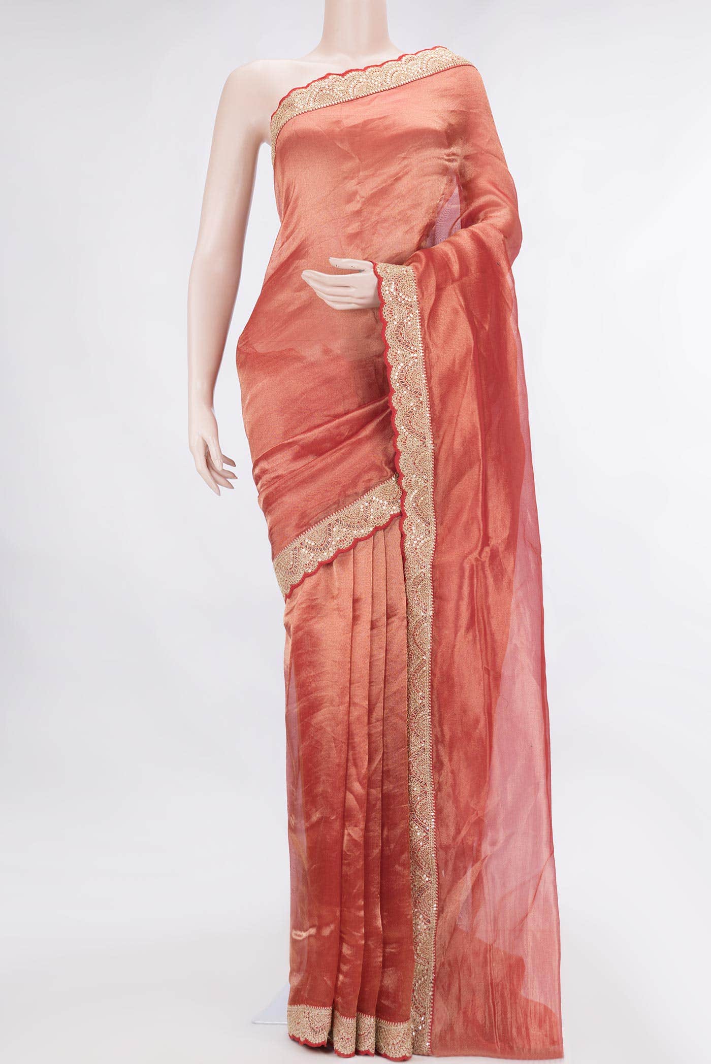 Red Dual Tone Organza Silk Saree