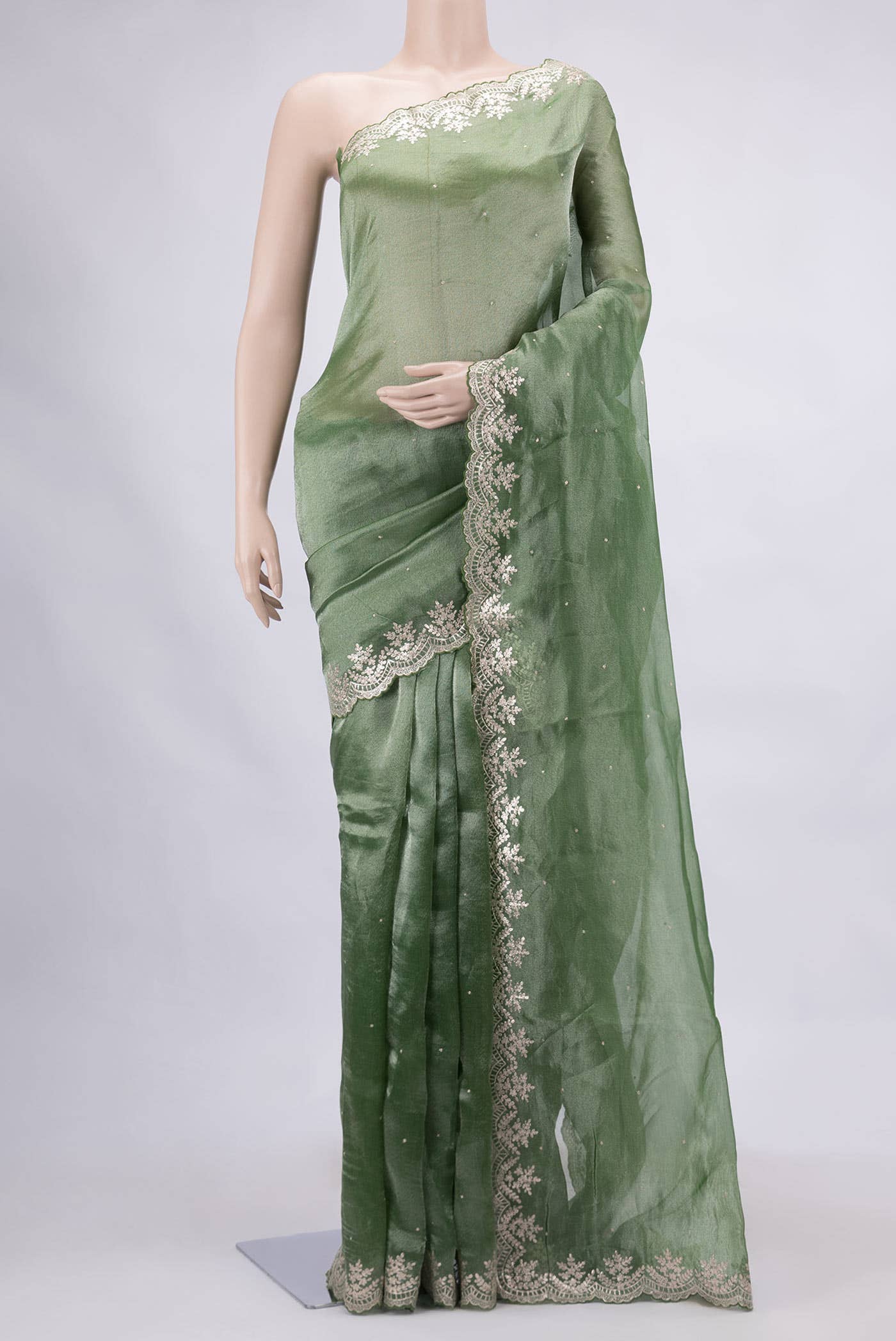 Green Dual Tone Organza Silk Saree