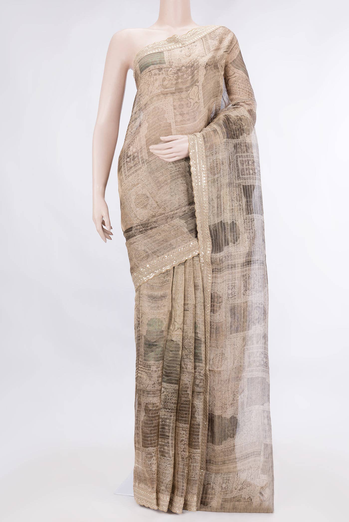 Dark Beige Dual Tone Organza Silk Saree