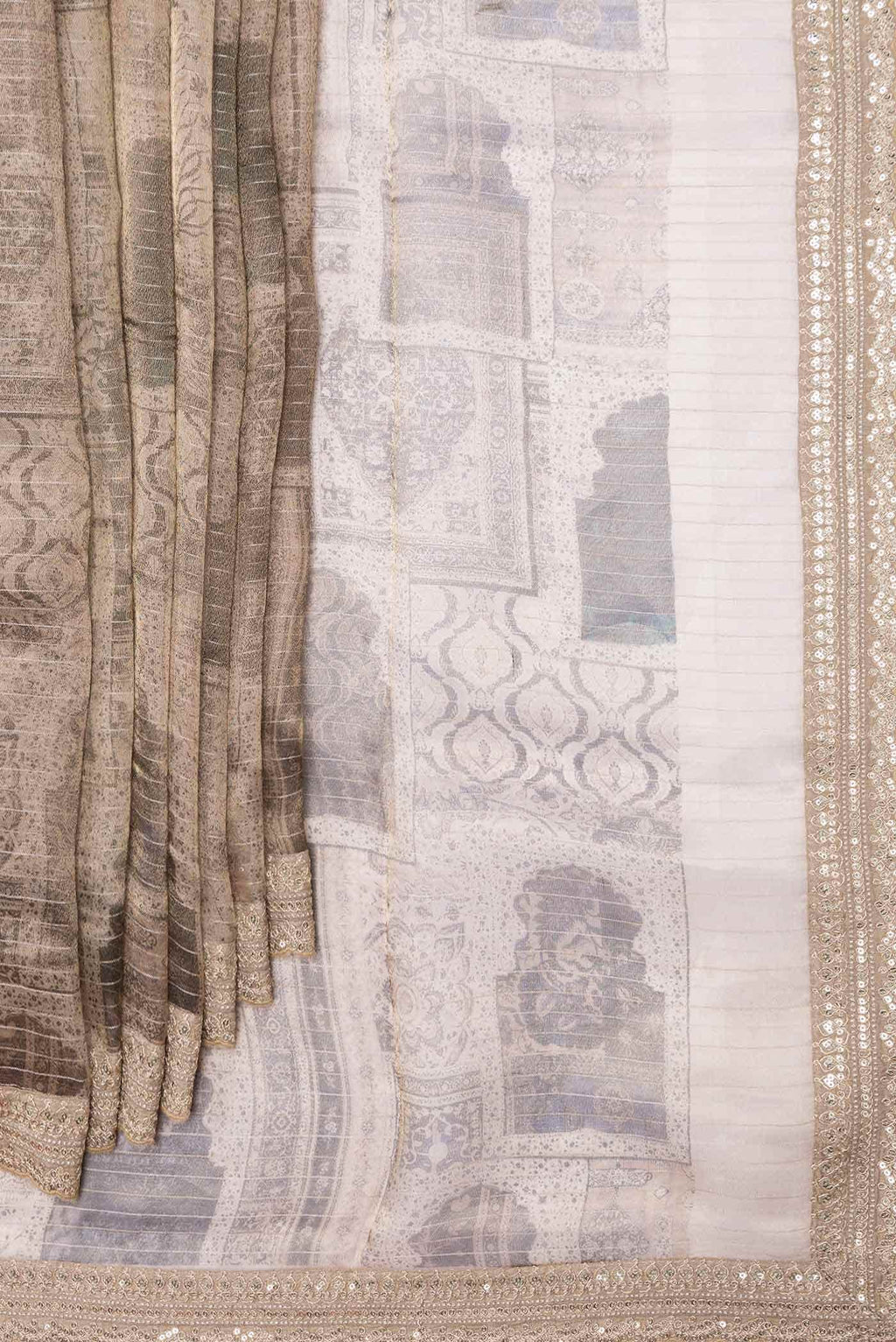 Dark Beige Dual Tone Organza Silk Saree