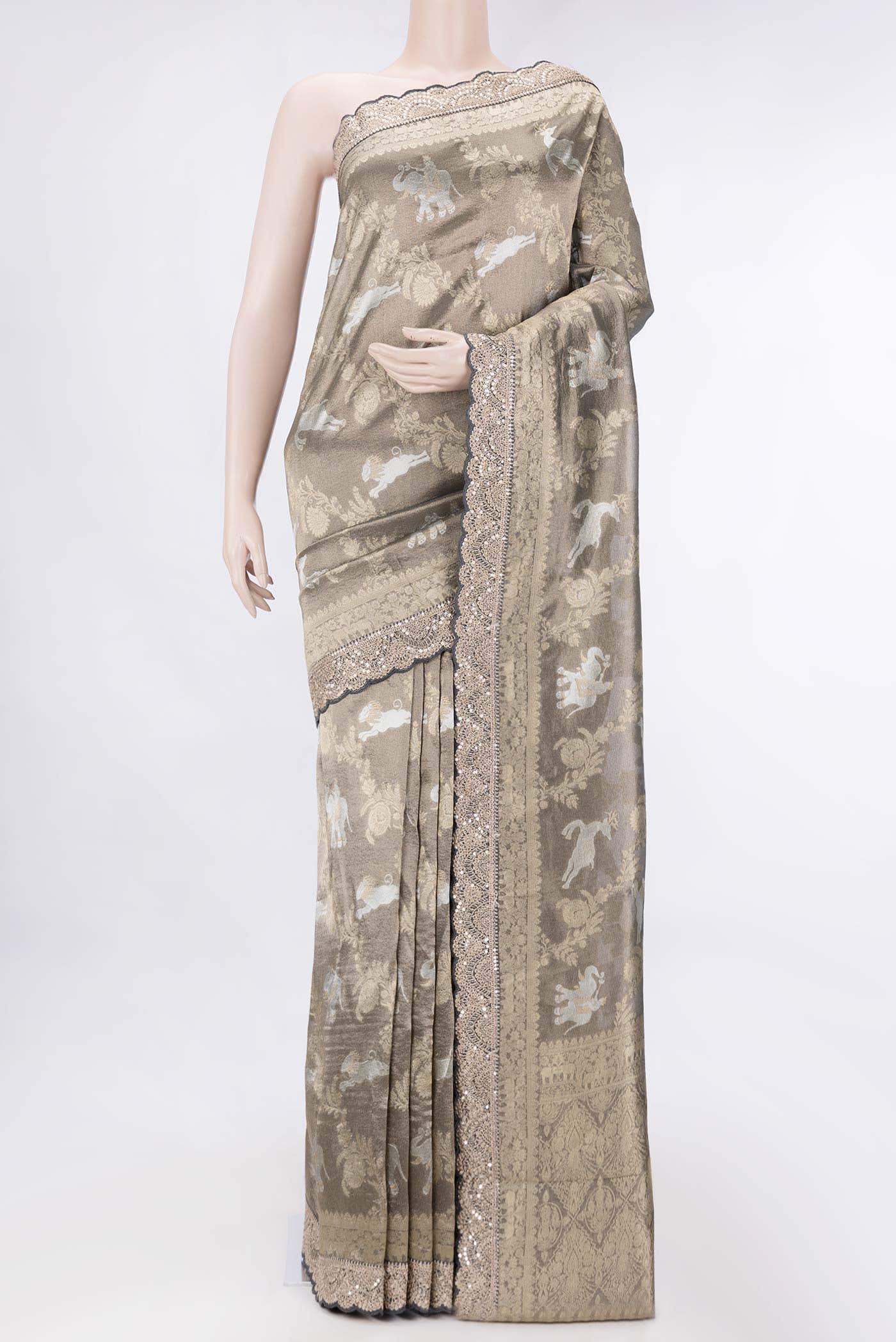 Grey Dual Tone Organza Silk Saree