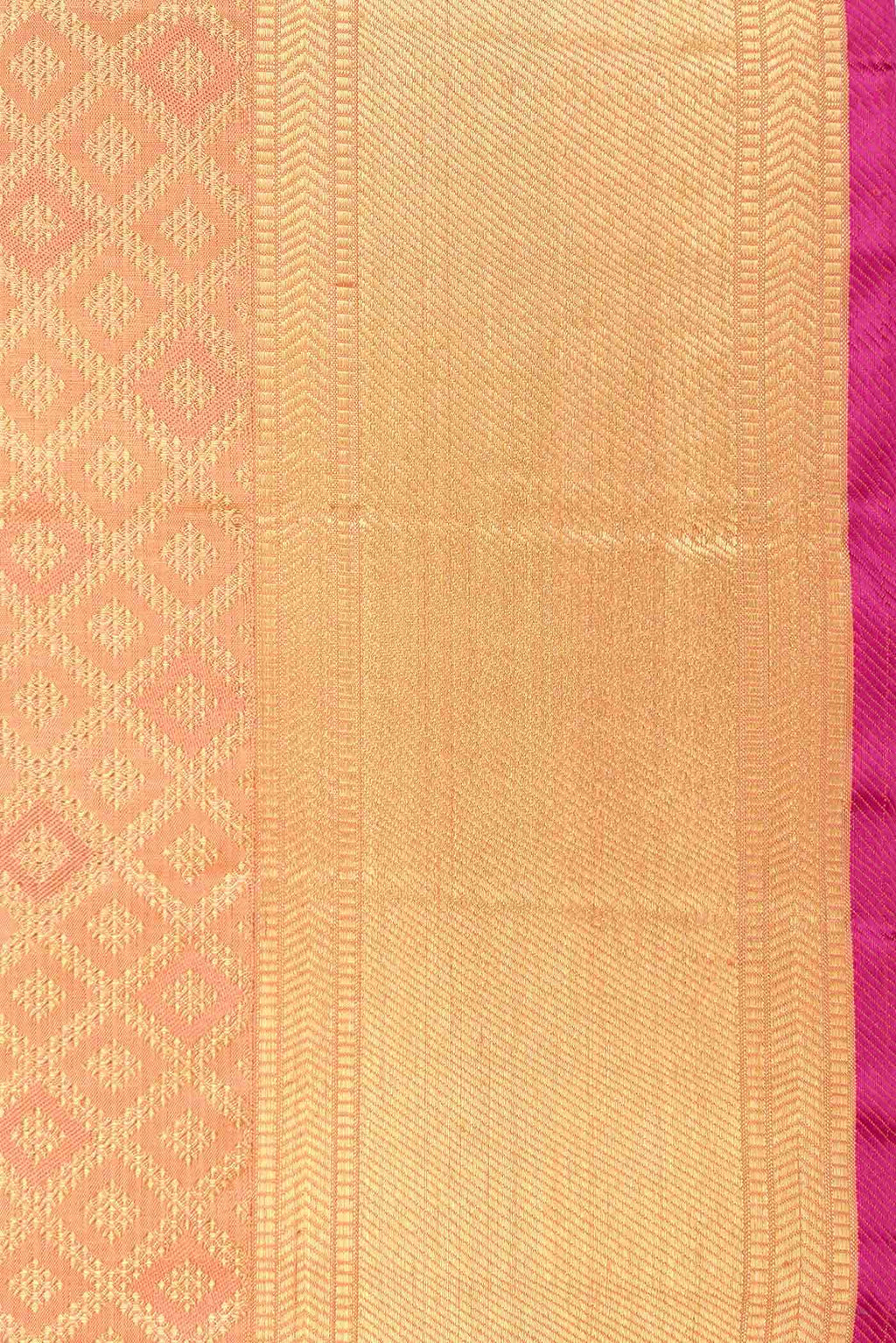 Pure Silk Pure Zari Golden Peach Dual Tone Kanchipuram Saree