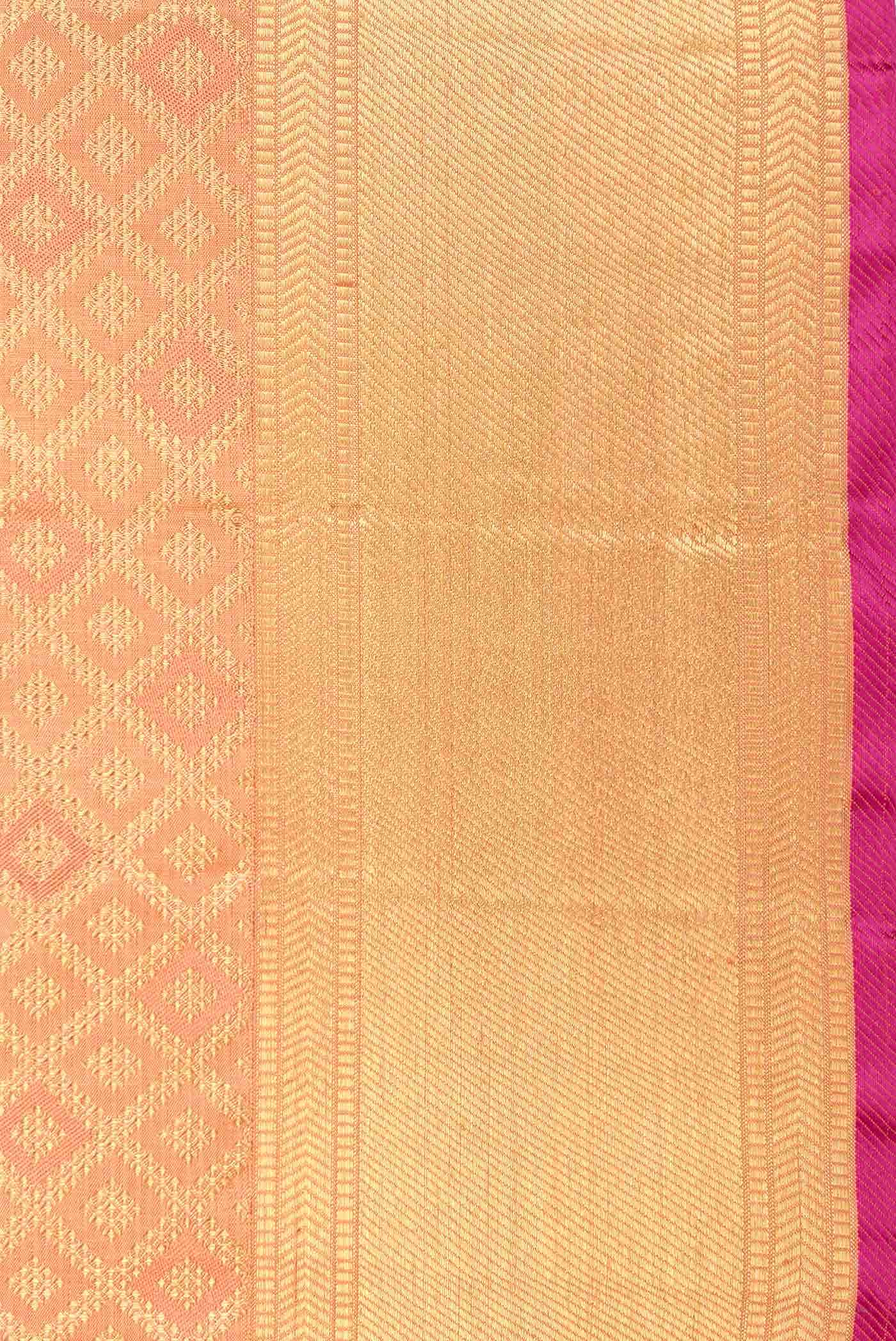 Pure Silk Pure Zari Golden Peach Dual Tone Kanchipuram Saree