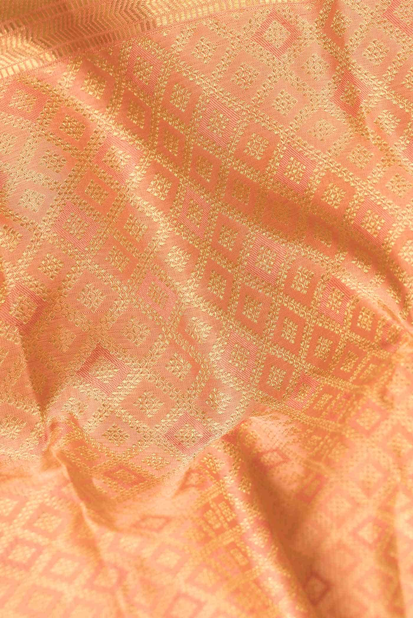 Pure Silk Pure Zari Golden Peach Dual Tone Kanchipuram Saree
