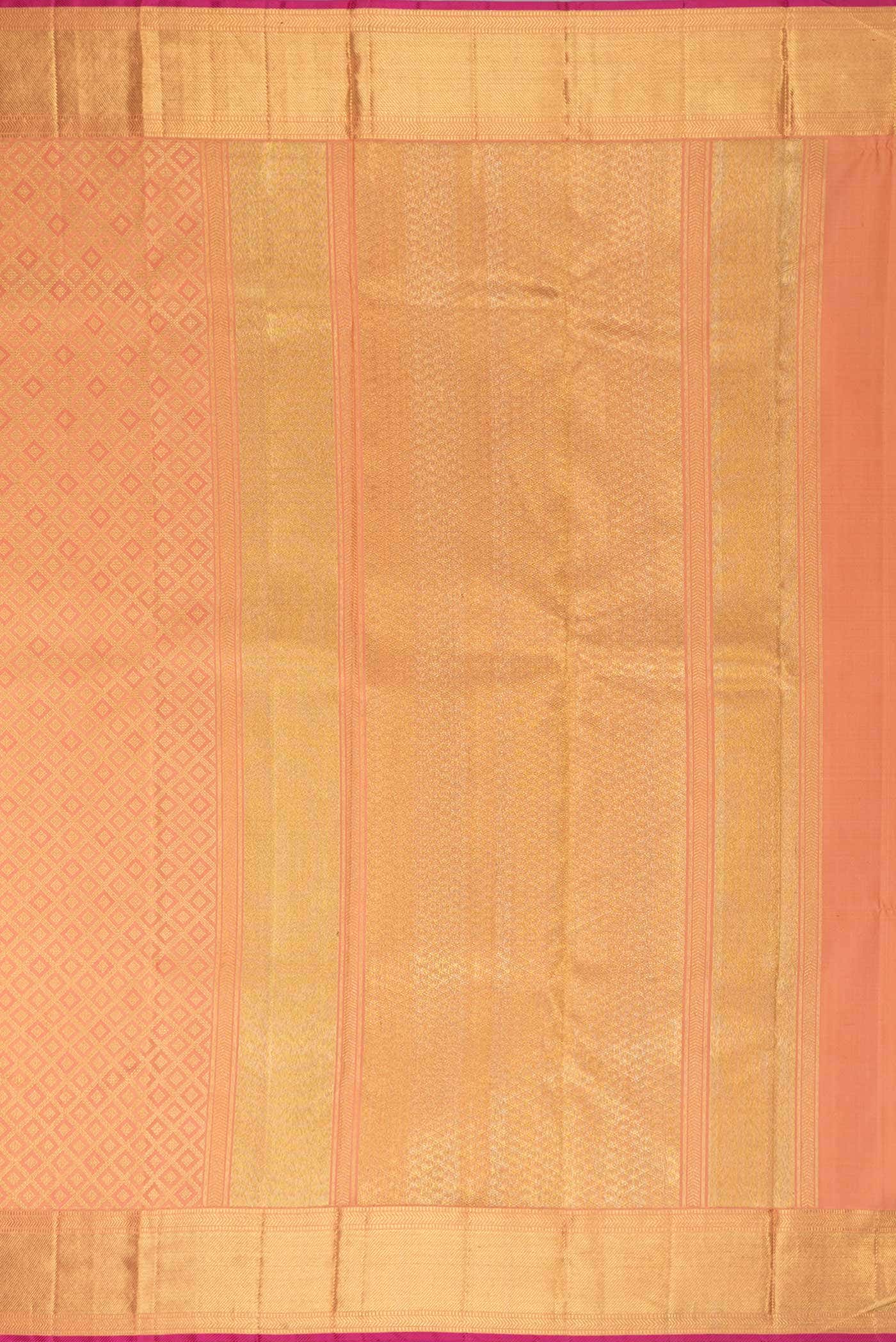 Pure Silk Pure Zari Golden Peach Dual Tone Kanchipuram Saree