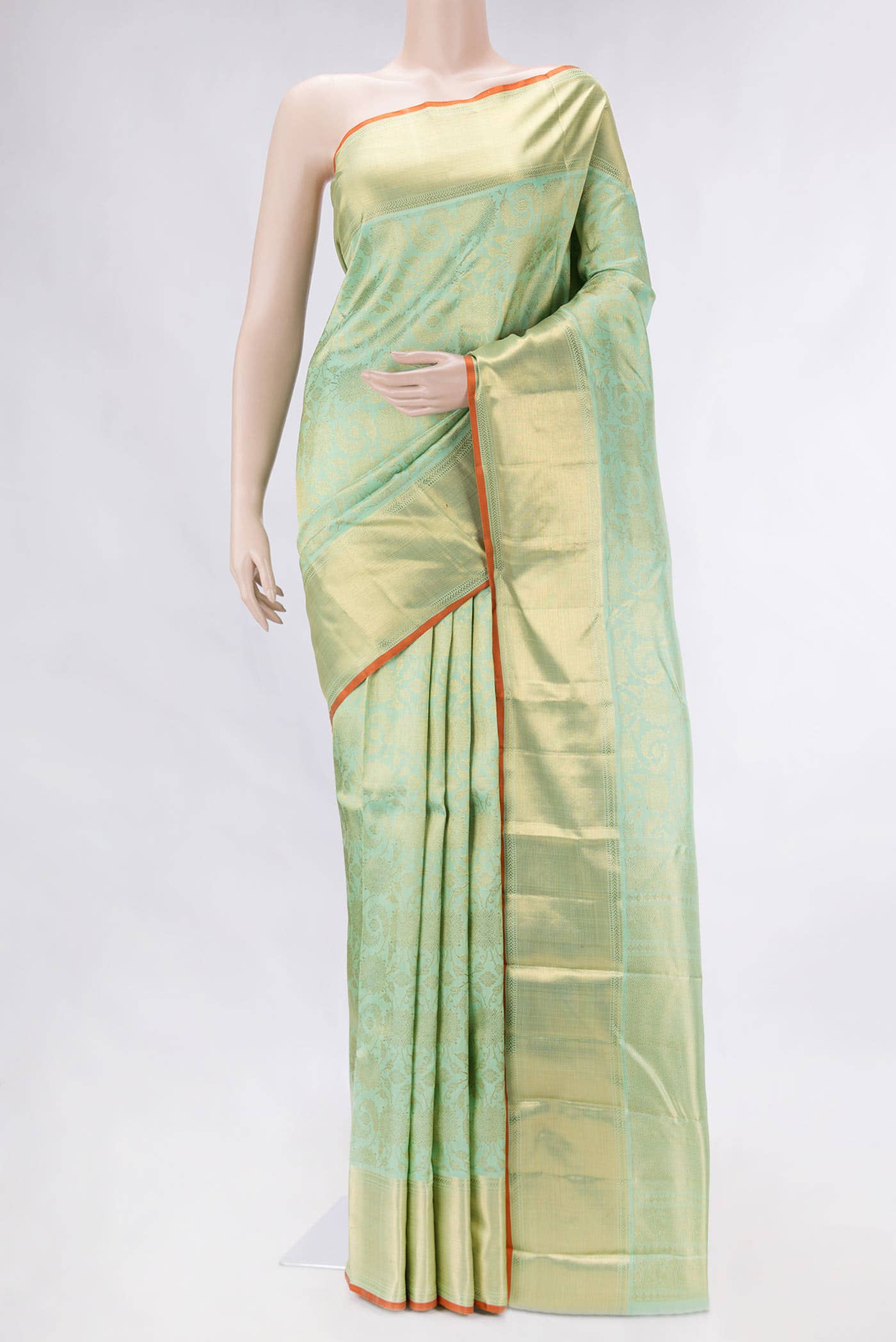 Pure Silk Pure Zari Sea Green Dual Tone Kanchipuram Saree