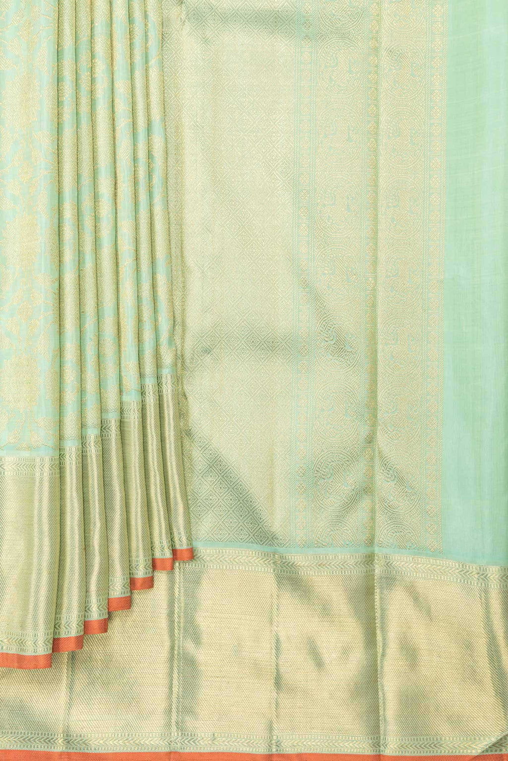 Pure Silk Pure Zari Sea Green Dual Tone Kanchipuram Saree